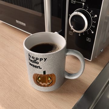 speecheese Tasse Happy Halloween Kürbis Glitzer-Kaffeebecher