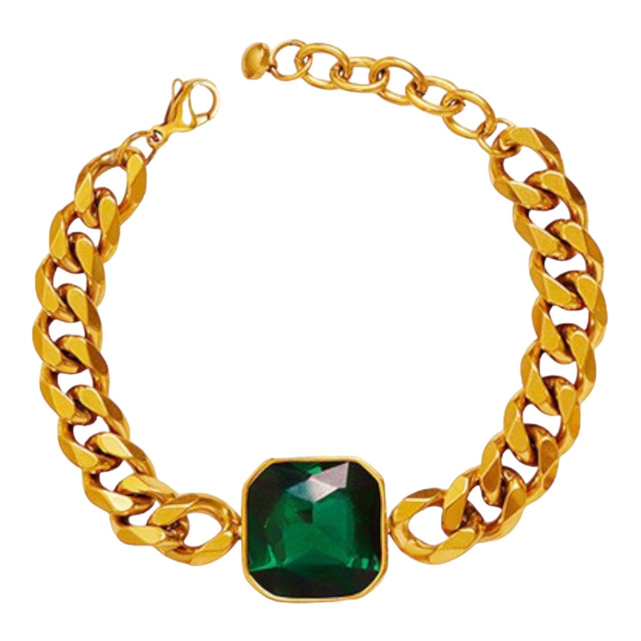 Karisma Schmuck Panzerarmband Damen Titan/Edelstahl Vergoldet 18K Smaragdgrüner Stein BWS500