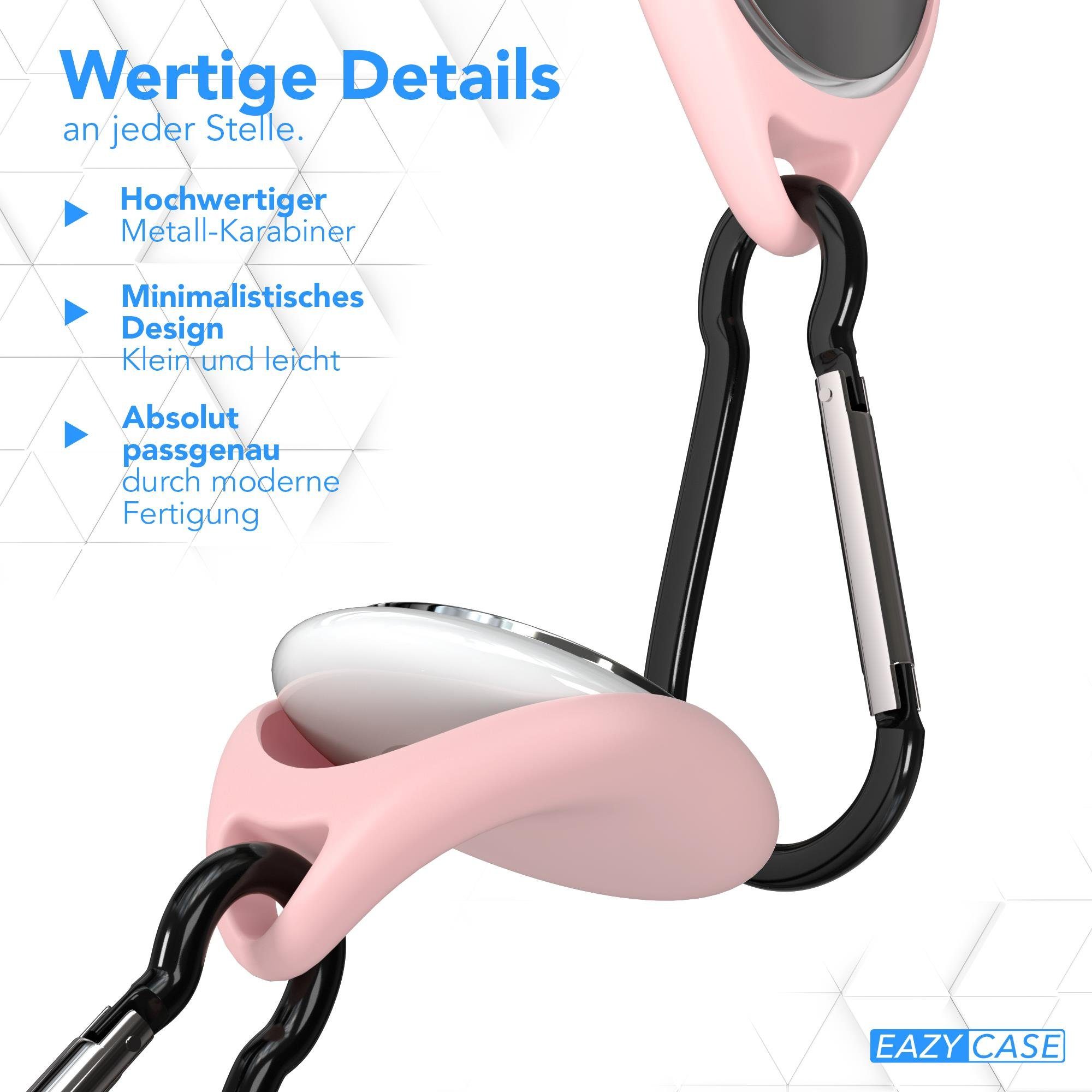 Karabiner AirTag, EAZY Hülle mit Rosa Silikon Tracker Anhänger Schlüsselanhänger Karabiner Apple kompatibel Airtags Schutzhülle CASE aus