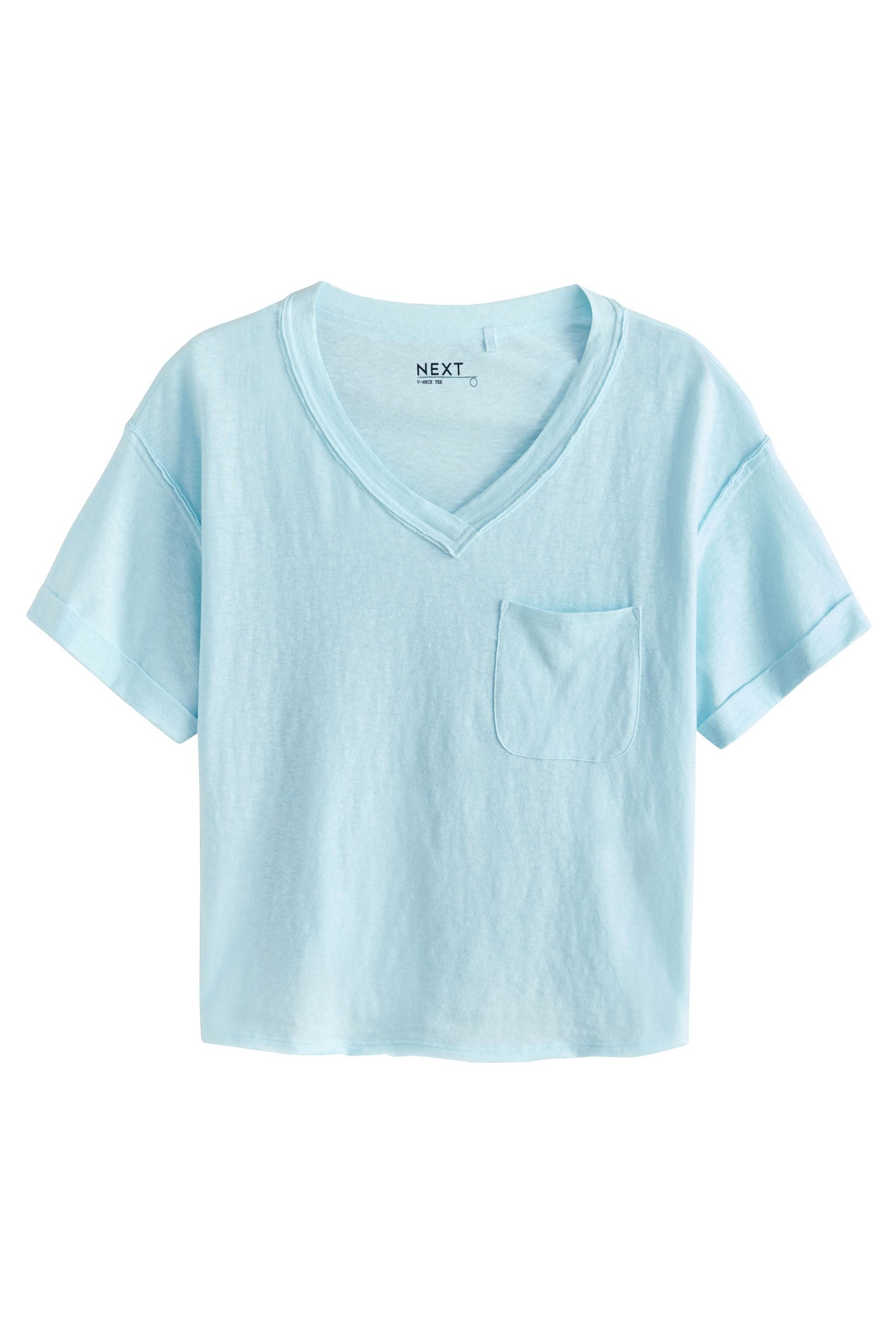 Next V-Shirt Kurzarm-T-Shirt mit V-Ausschnitt und Leinenoptik (1-tlg)