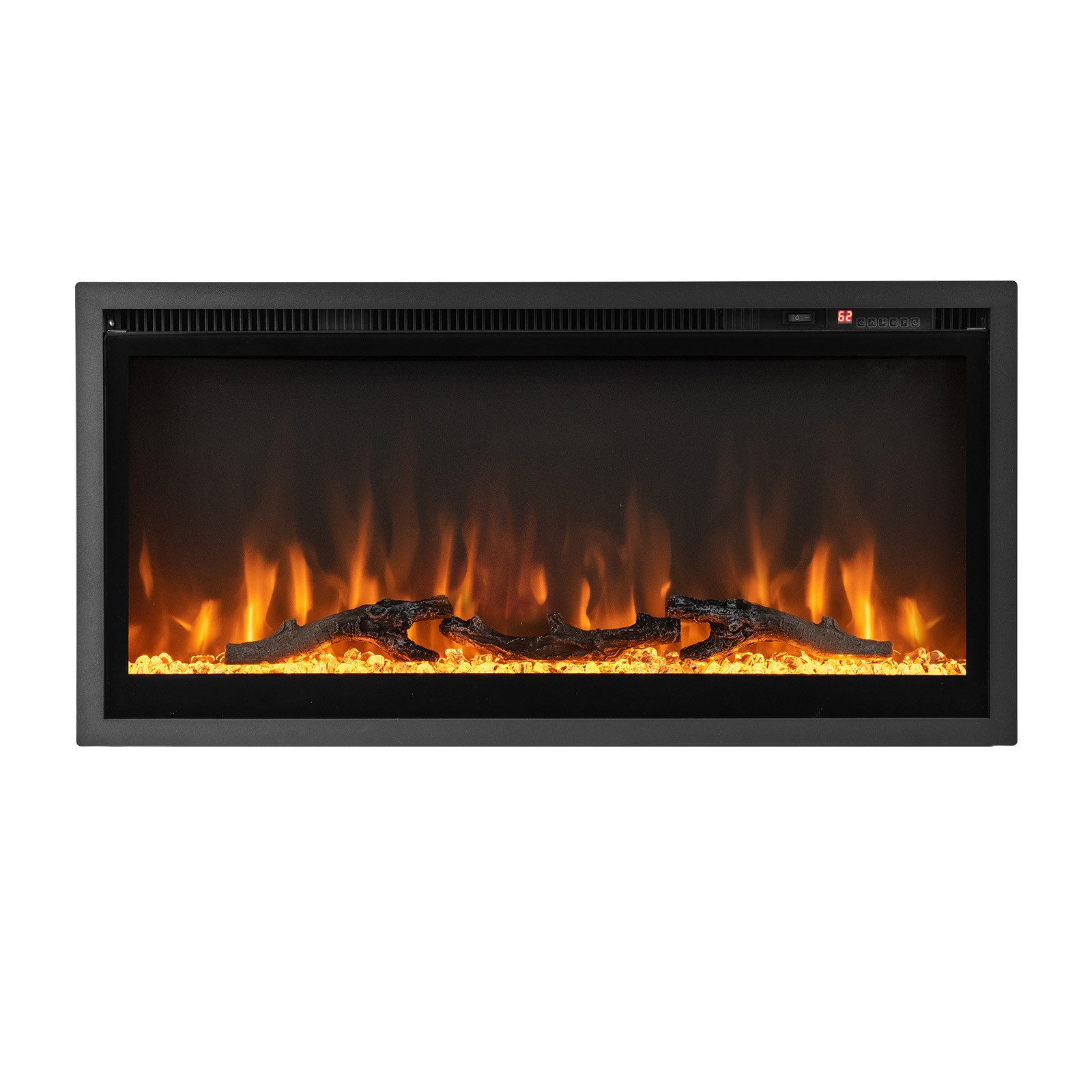 COSTWAY Elektrokamin Kaminheizung, 750W/1500W, für 36", 9 Flammenfarbe, 5 Helligkeitsstufe