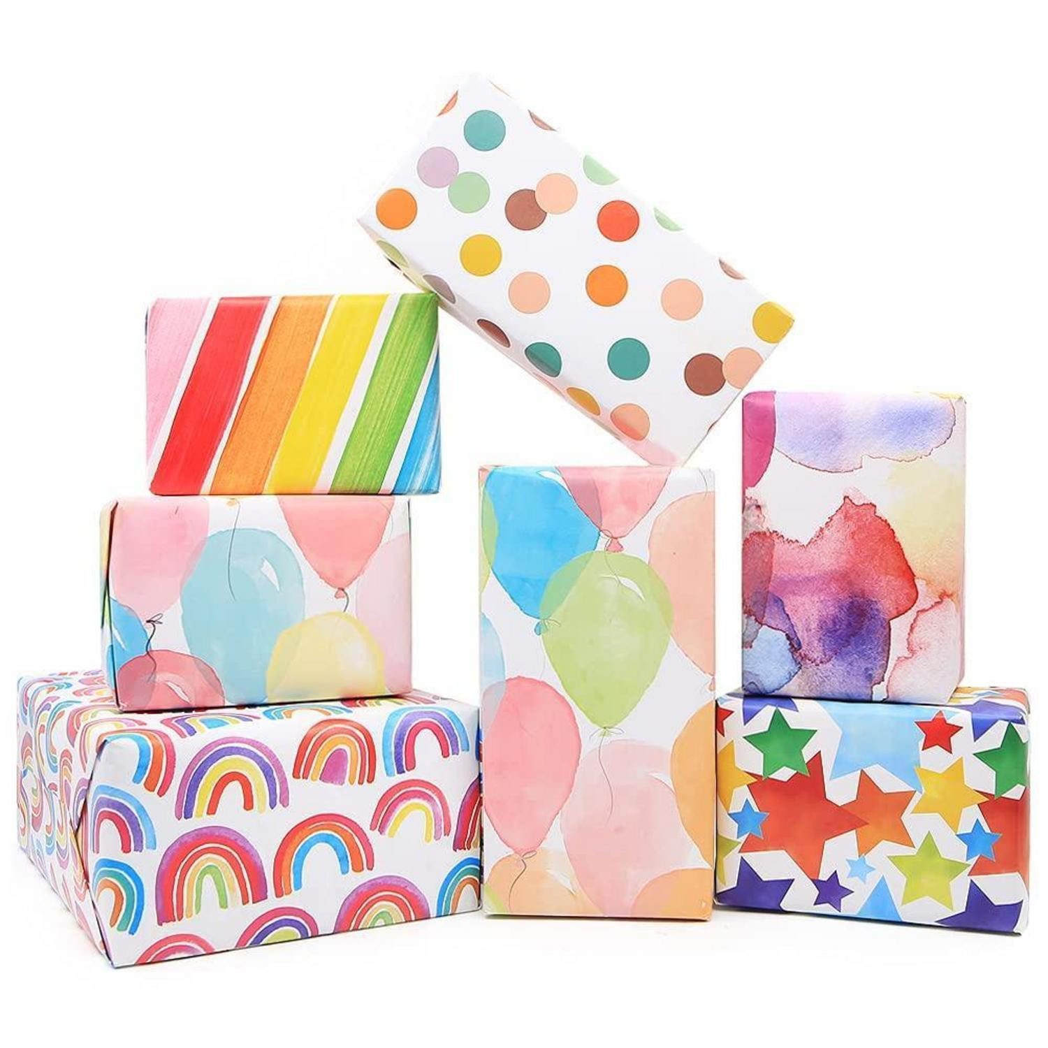 LuxusKollektion Geschenkpapier Geschenkpapier Set Kinder Regenbogen 12 Blatt 70x50cm, (1St)
