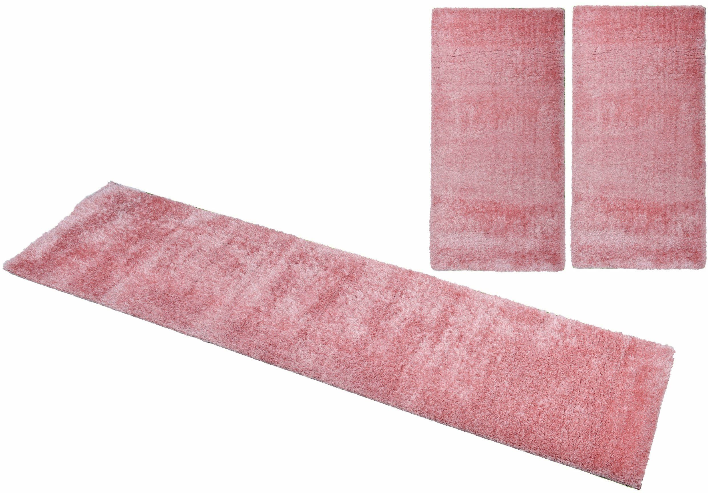 Bettumrandung Malin Home affaire, Höhe 43 mm, (3-tlg), Hochflor, Shaggy, Uni-Farben, leichter glanz, Microfaser, Pflegeleicht rosa