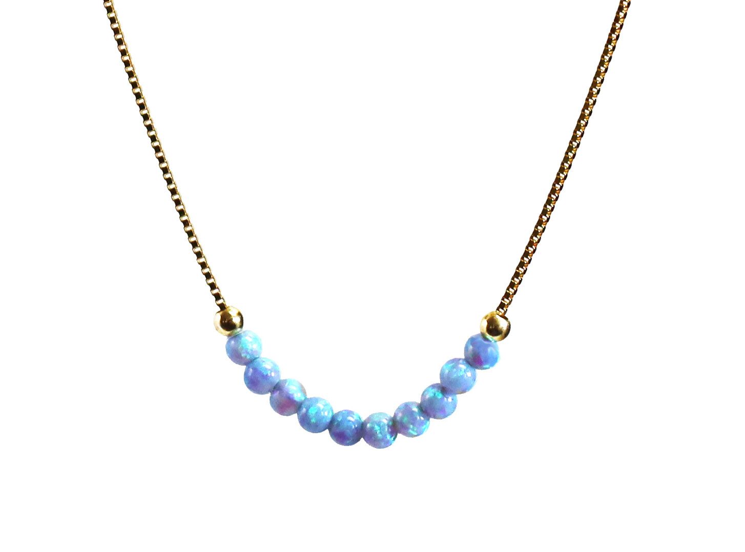 Edellis Kette mit Anhänger Halskette Mit Blauem Winzige 3mm Opal Perle Minimalistischer Schmuck