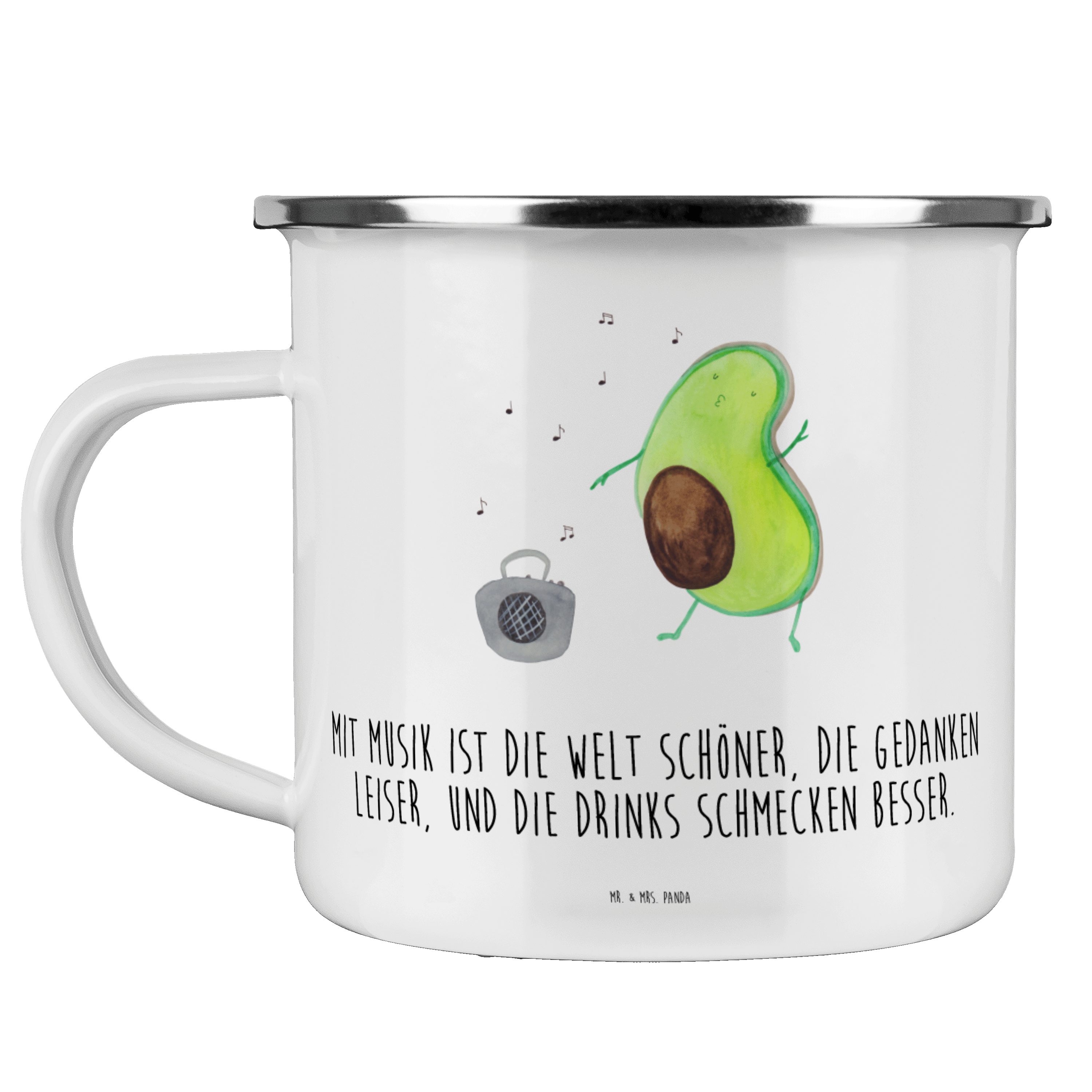 Emaille Campingbecher, Emaille & Metall, - Geschenk, Becher tanzt Mr. - Vegan, Avocado Panda Weiß Mrs.