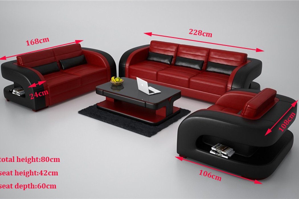 Möbel Made Modern, Sitzer Sofa Sofagarnitur JVmoebel 3+1+1 in Schwarz-Rote Europe Designer