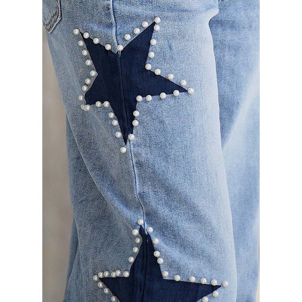 Miss Goodlife Bootcut-Jeans Miss Goodlife MG15719 Wide-Leg-Jeans „Stars“ Mid Blue