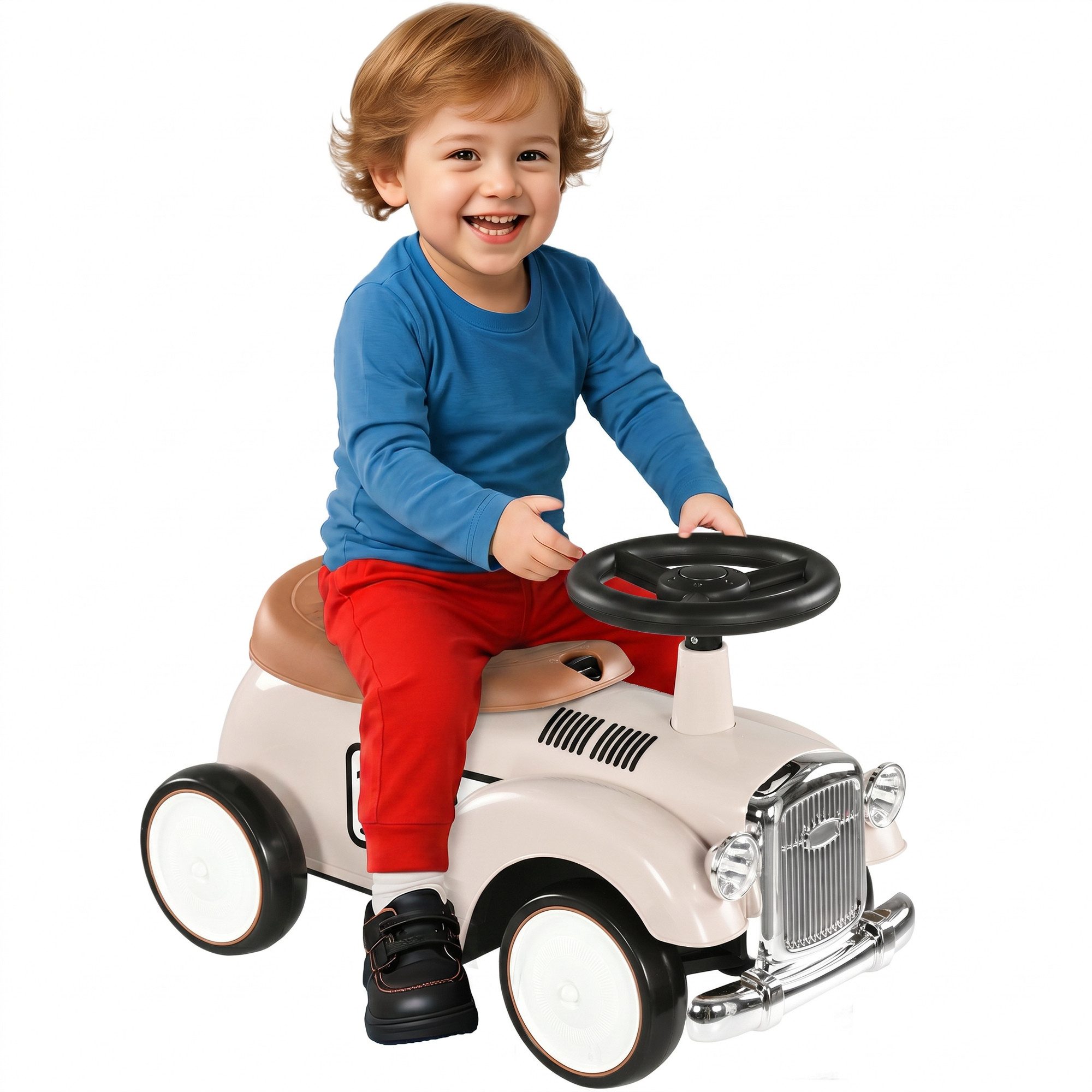 AIYAPLAY Rutscher Kinderfahrzeug, Kinderauto mit Stauraum, Kippschutz, für 1-3 J., (Rutscherfahrzeug, 1-tlg., Kinder Rutschauto), Creme, 58 x 27 x 35 cm