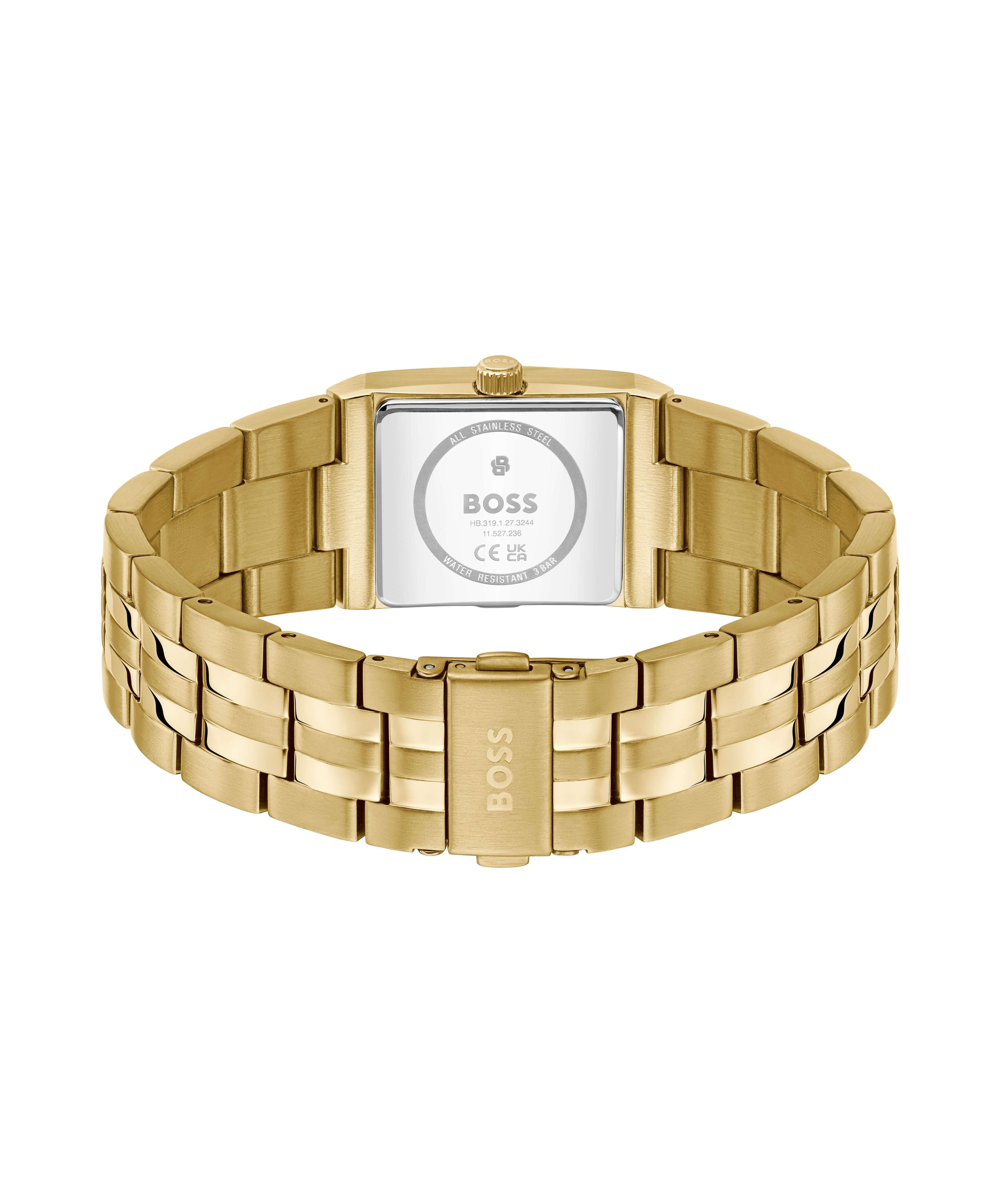 BOSS Quarzuhr STRIVO 1514332, Armbanduhr, Damenuhr, Herrenuhr, Edelstahlarmband, analog, Tag