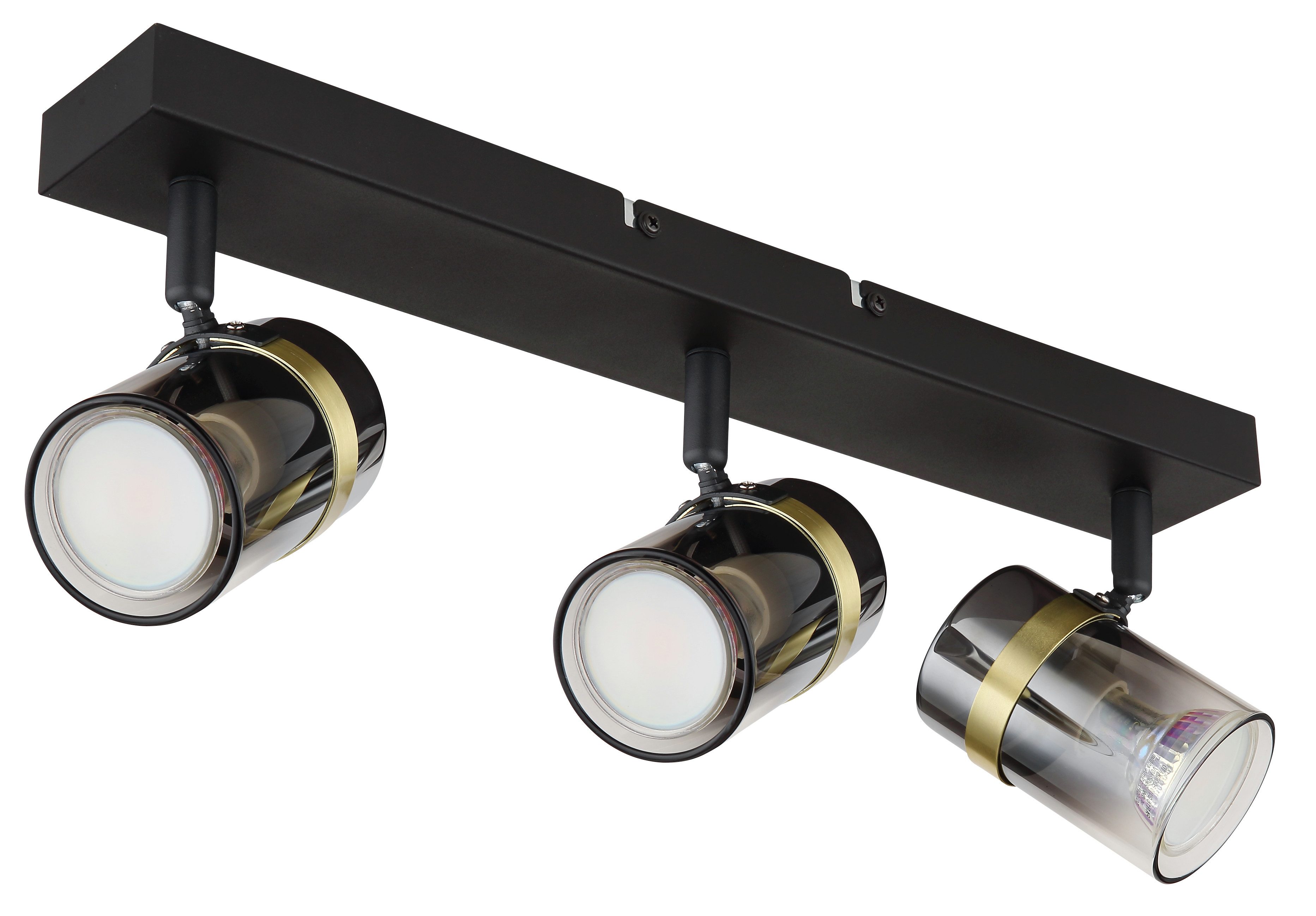 GLOBO LIGHTING Deckenstrahler TRABBY, ohne Leuchtmittel, Deckenspot/schwarz/Glas rauchfarben/messingfarben/Flur/Wohnzimmer