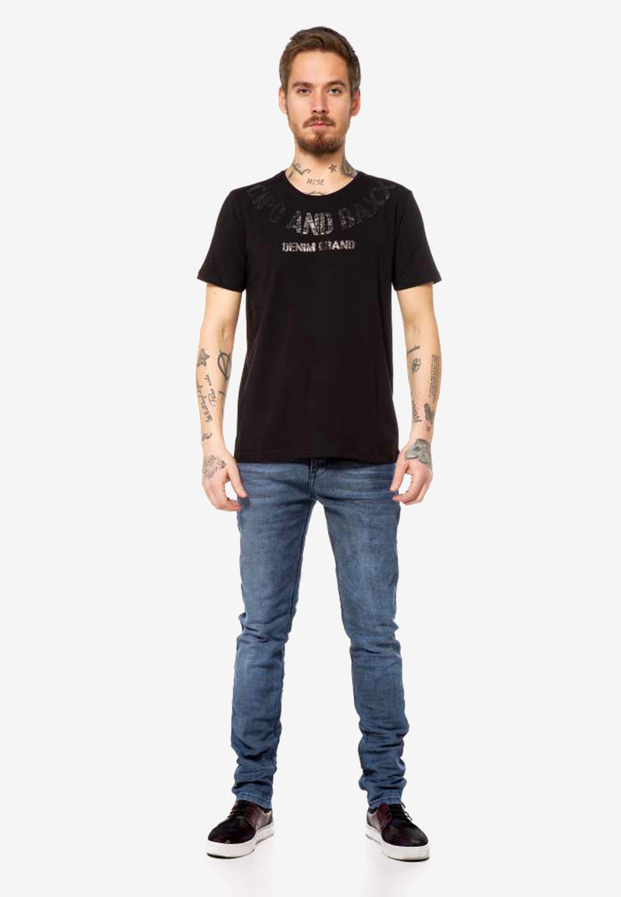 Cipo & Baxx T-Shirt mit dezentem Frontprint schwarz