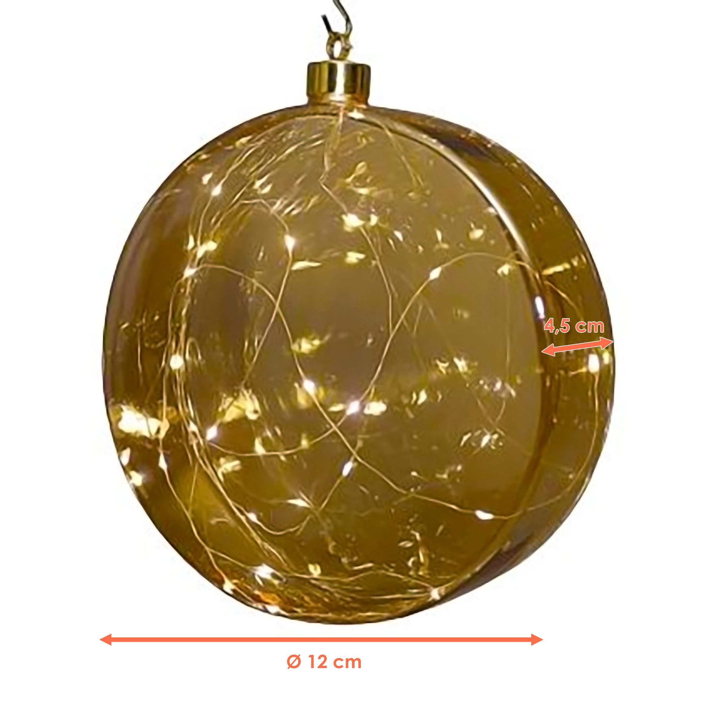 Spetebo LED Dekolicht Glas Disc 12 cm warm weiß beleuchtet, Timer, LED fest integriert, warm weiß, Weihnachtsdeko Kugel Batterie betrieben mit Timer