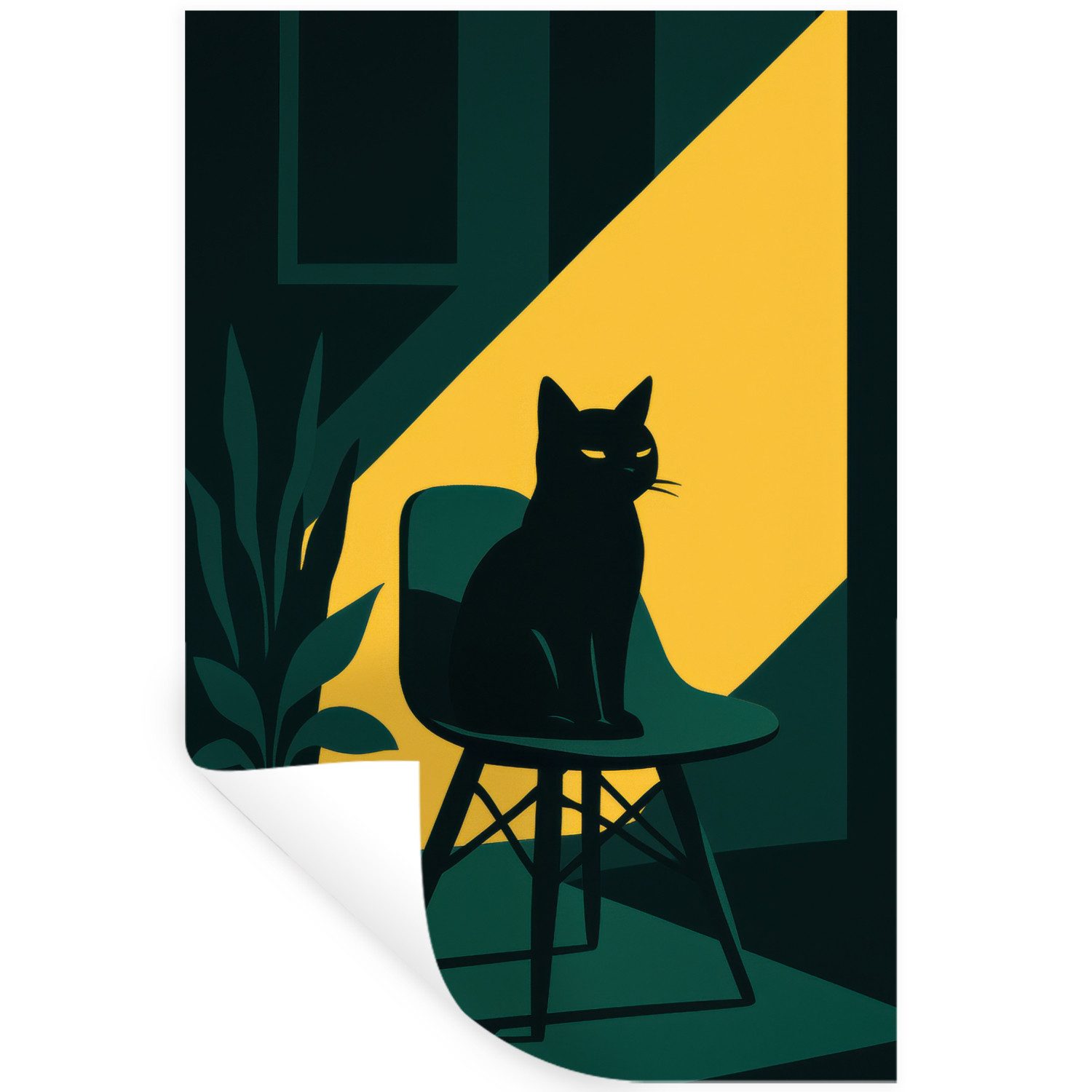 MuchoWow Wandsticker Schwarze Katze - Geheimnisvoll - Gelbe Tranche (1 St), Wanddeko, Aufkleber, Wandtattoo, 80x120 cm