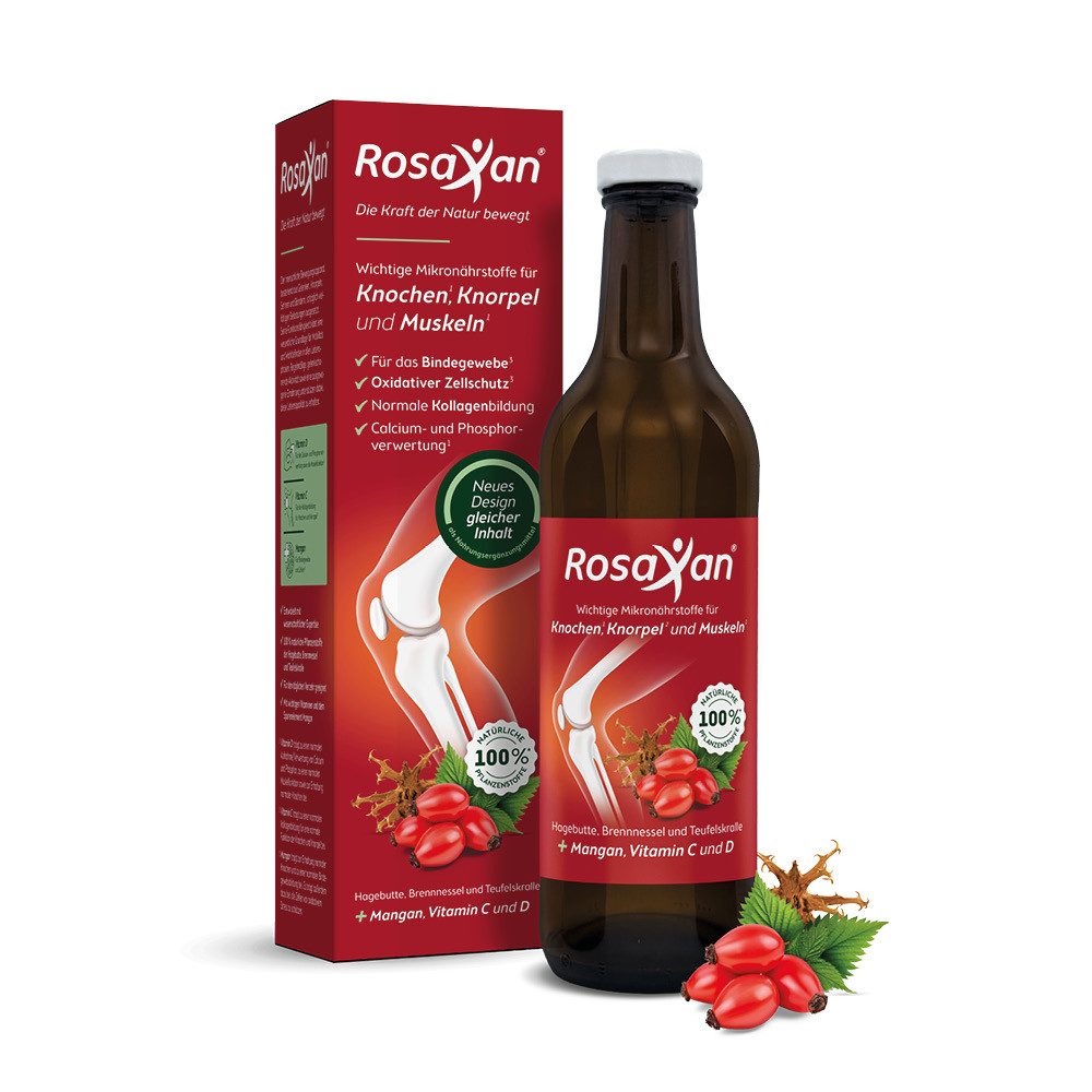 Rosaxan Rosaxan Nährstoffkomplex für ein aktives, bewegtes Leben 750ml Saft und 20 Vitamin D Tabletten, 1 er Packung mit Saft und Tabletten à 20 St., 750 ml, für gesunde Knochen, Gelenke, Muskeln und Bindegewebe