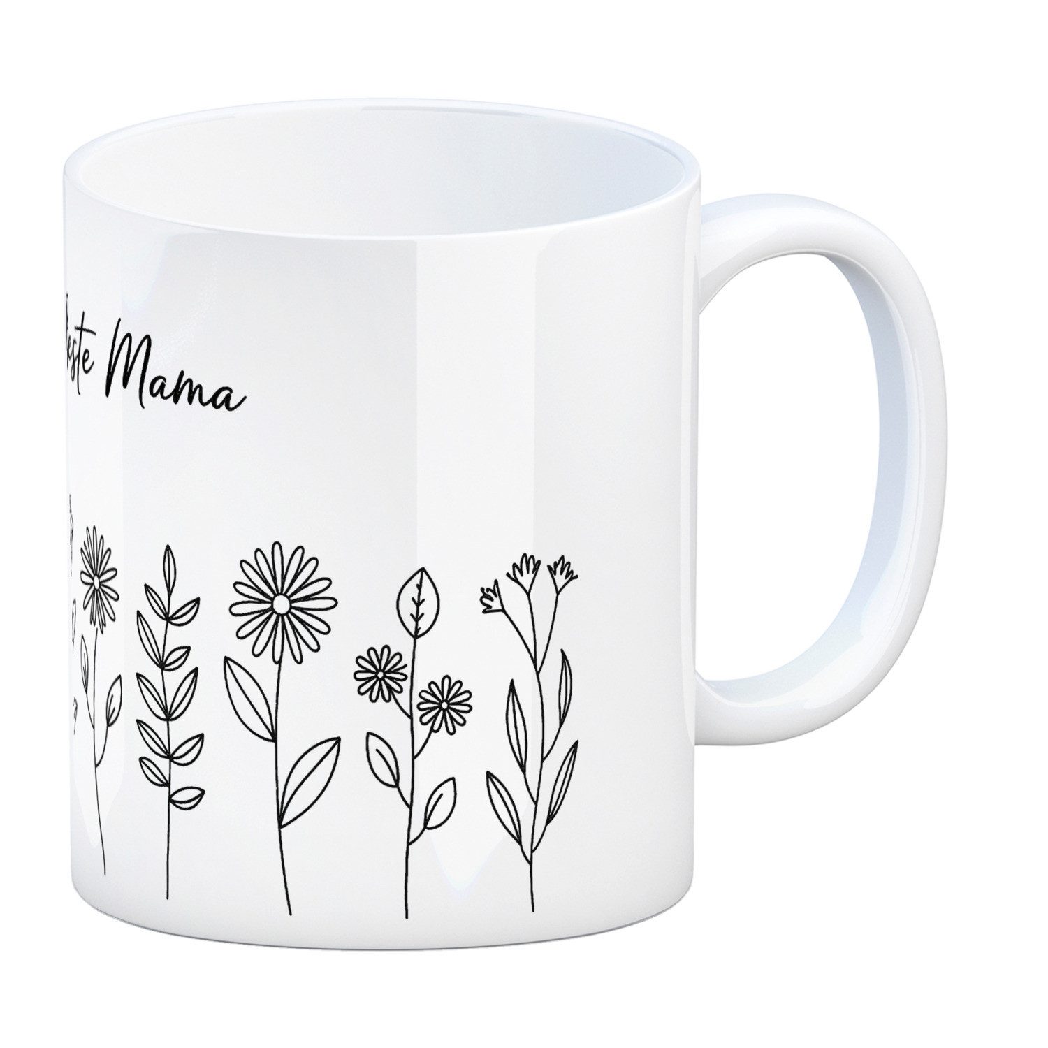 speecheese Tasse Für die Beste Mama Kaffeebecher zum Ausmalen Handgezeichnete Blumen