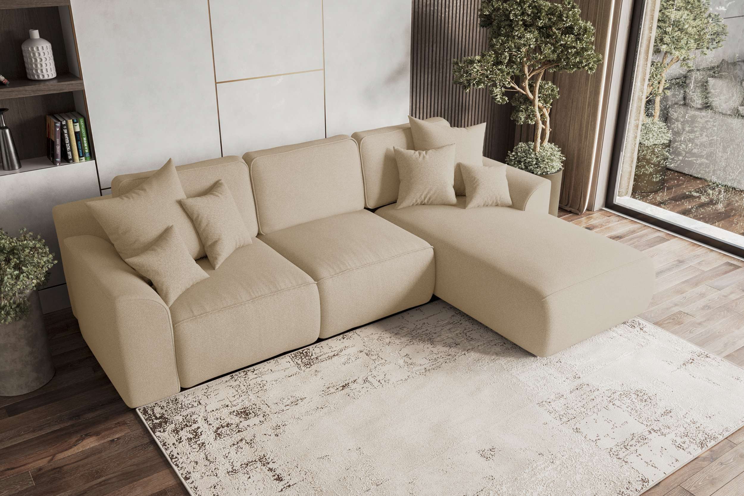 99rooms Ecksofa Gusto, Sofa L-Form, Eckcouch, mit Schlaffunktion, abnehmbaren Rückenkissen, Bezug-Strukturstoff NEVE