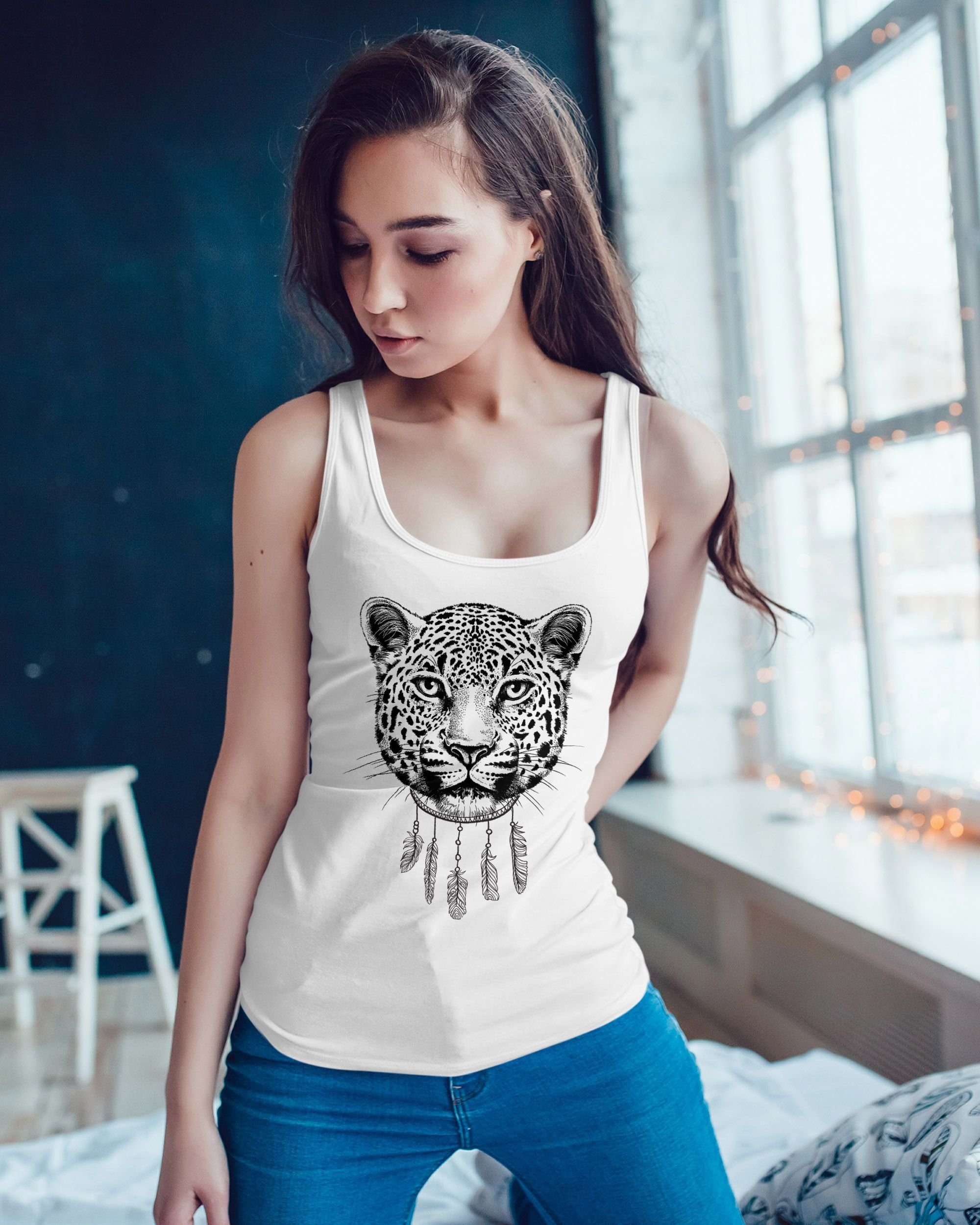 Neverless Tanktop Damen Tank-Top Boho Leopard Racerback Neverless® günstig online kaufen