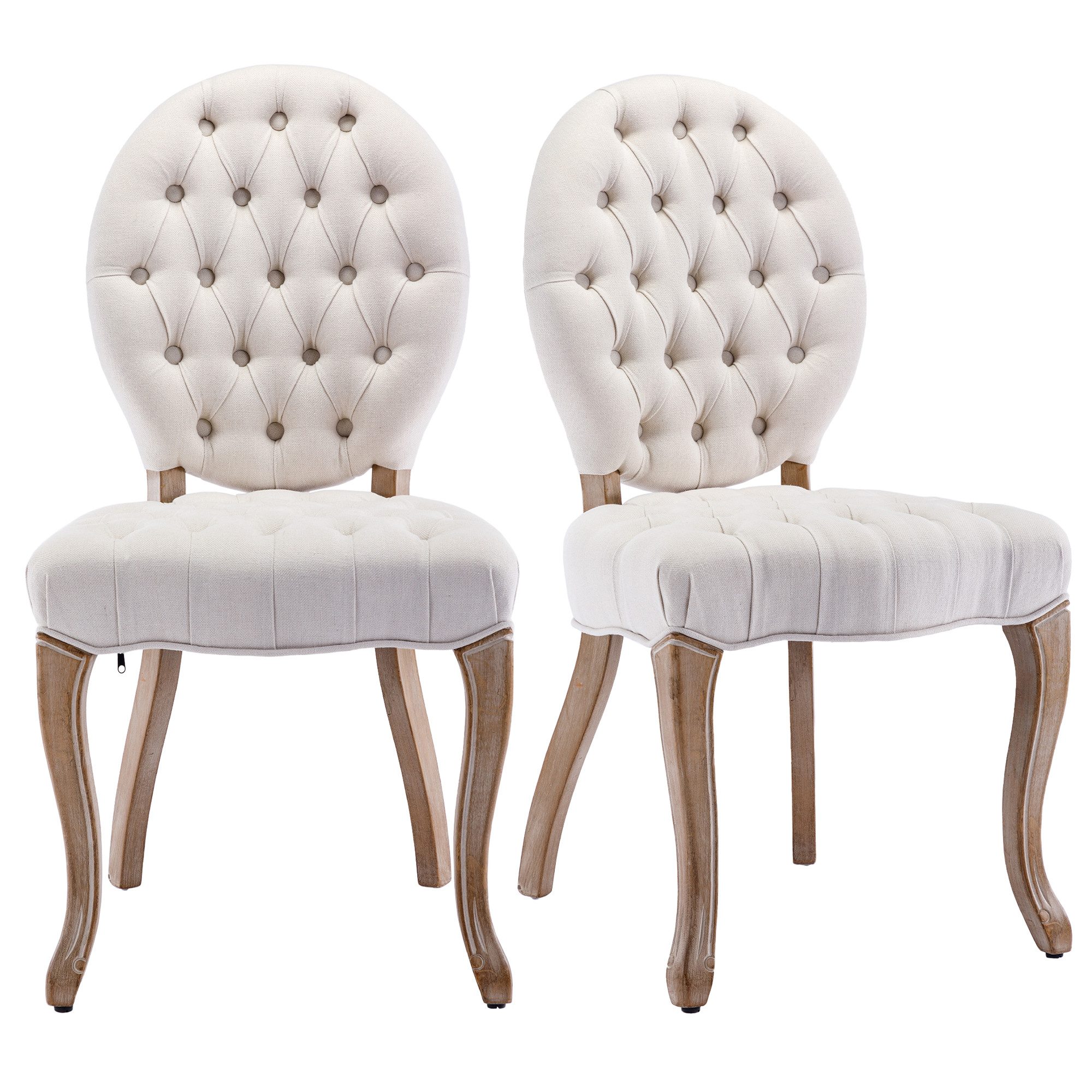 Flieks Esszimmerstuhl (2 St), 2er Set Polsterstühle Wohnzimmer französisch Massivholzbeine Leinen