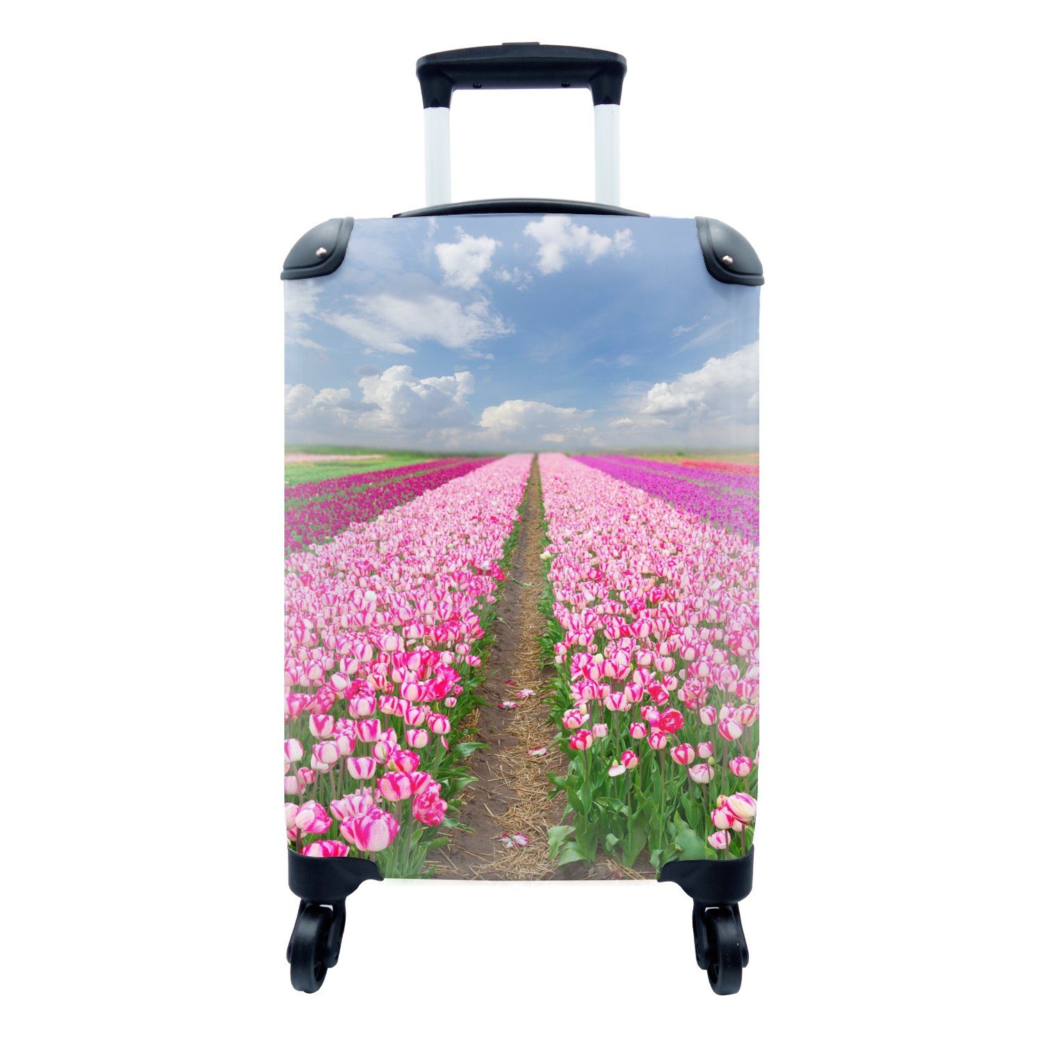 MuchoWow Handgepäckkoffer Tulpen - Sonne - Frühling, 4 Rollen, Reisetasche mit rollen, Handgepäck für Ferien, Trolley, Reisekoffer