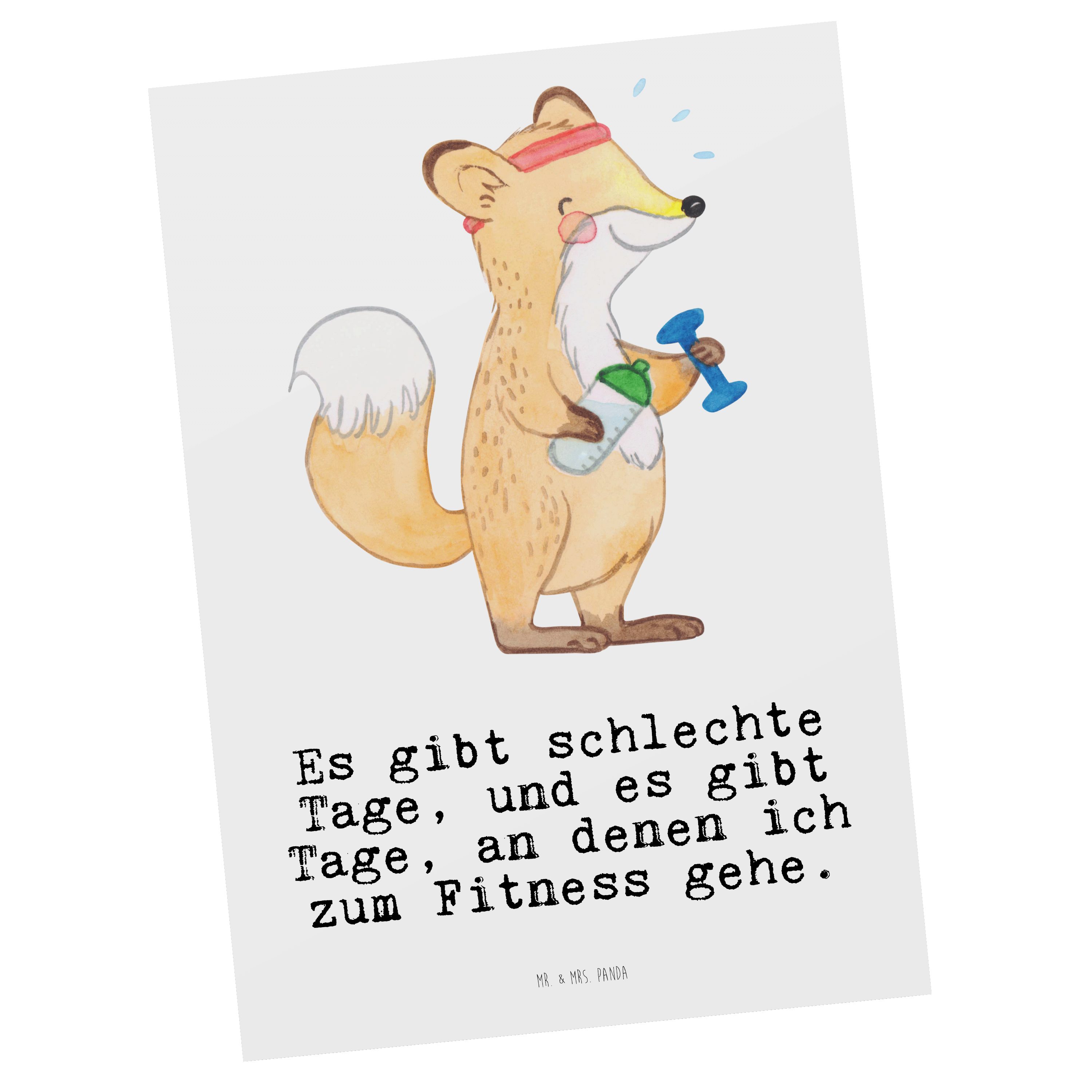 Mr. & Mrs. Panda Postkarte Fuchs Fitness Tage - Weiß - Geschenk, Einladungskarte, Sport, Geschen