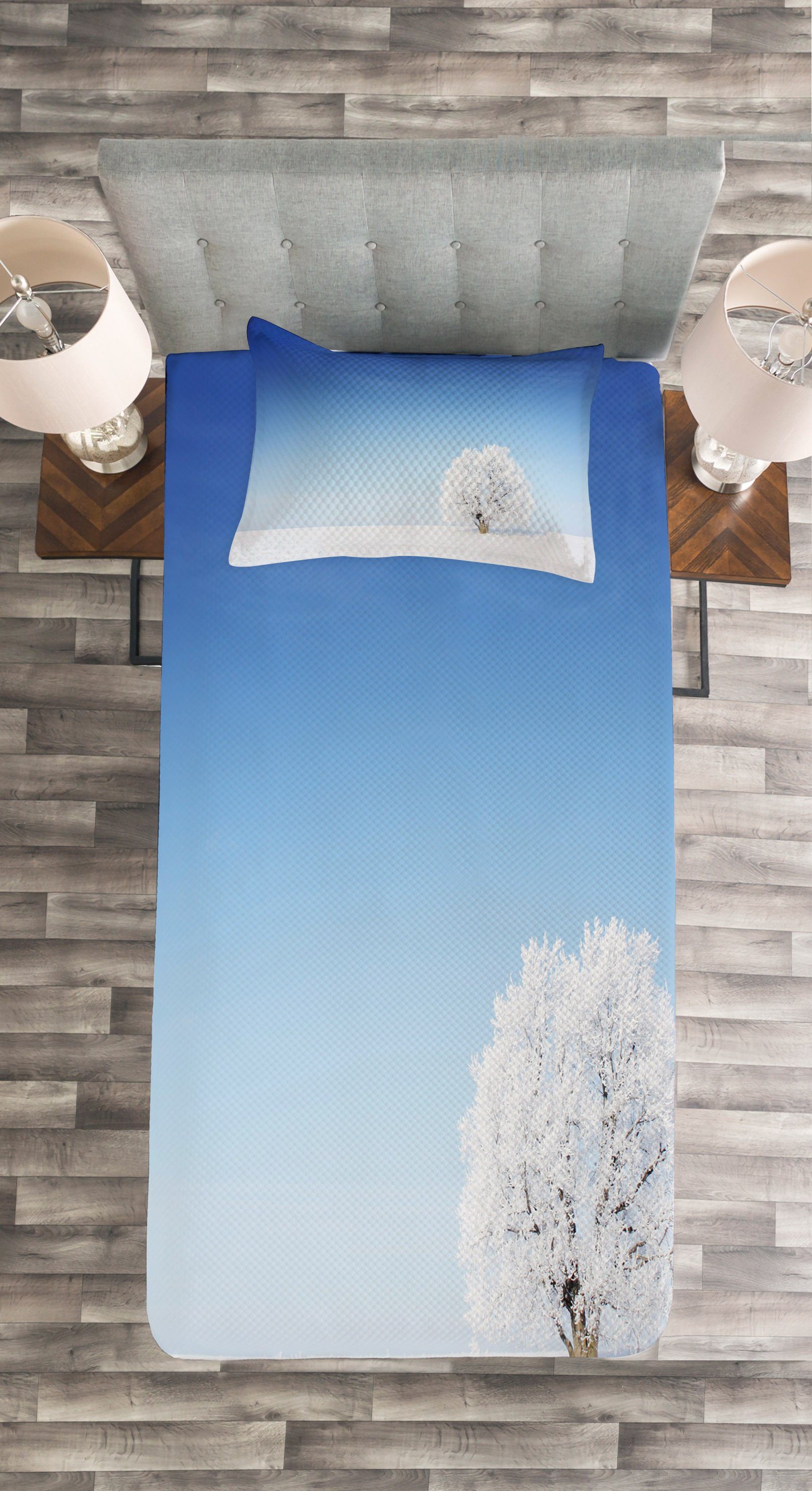 Blau Allein Kissenbezügen Waschbar, Baum Set Snowy-Gebiet mit Tagesdecke Abakuhaus,