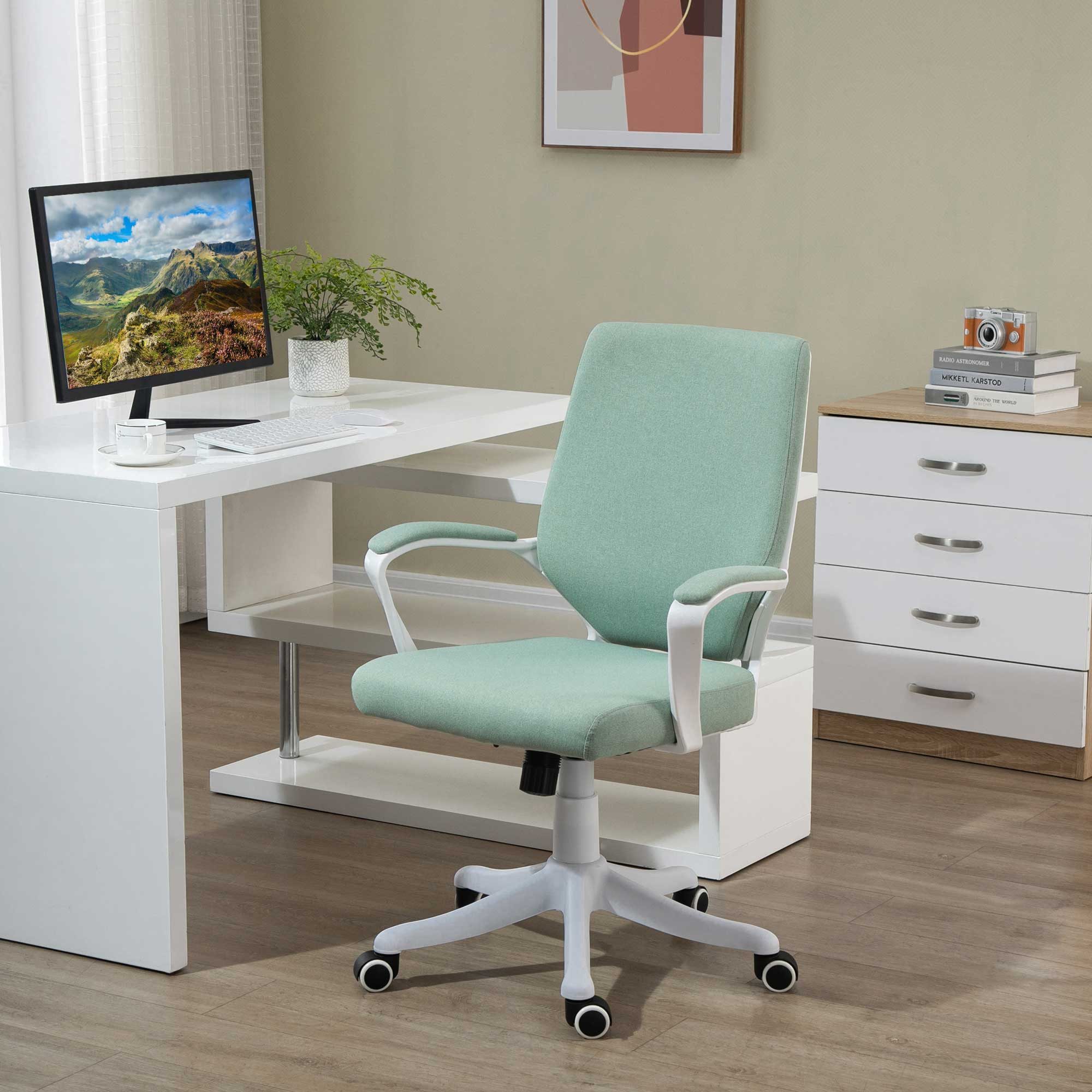 Vinsetto Schreibtischstuhl Bürostuhl höhenverstellbarer Drehstuhl Wippfunktion gepolstert (Office-Stuhl, 1 St), Verstellbare Sitzhöhe, Grün