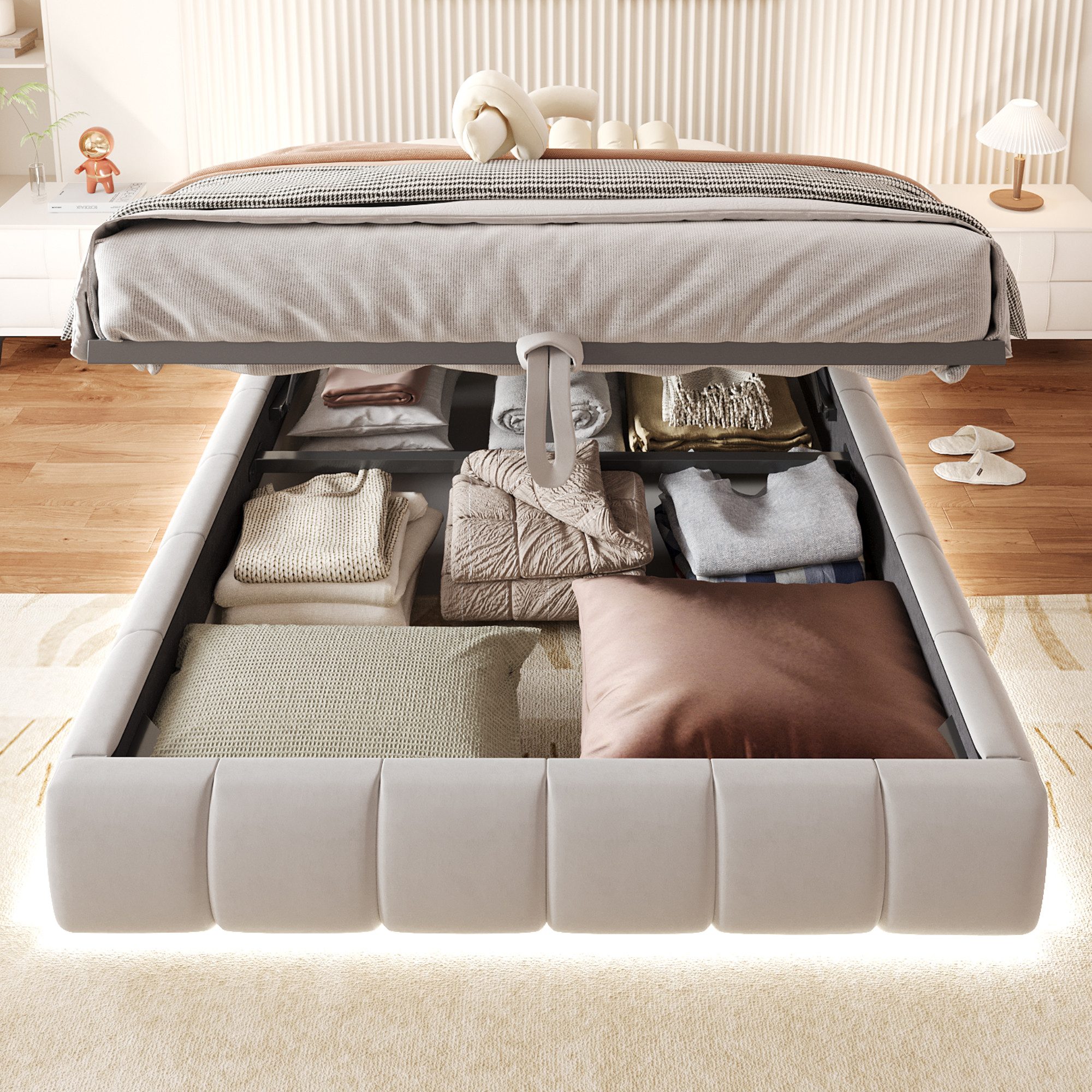 Flieks Polsterbett, Hydraulisches Stauraumbett 140x200cm ohne Kopfteil mit günstig online kaufen