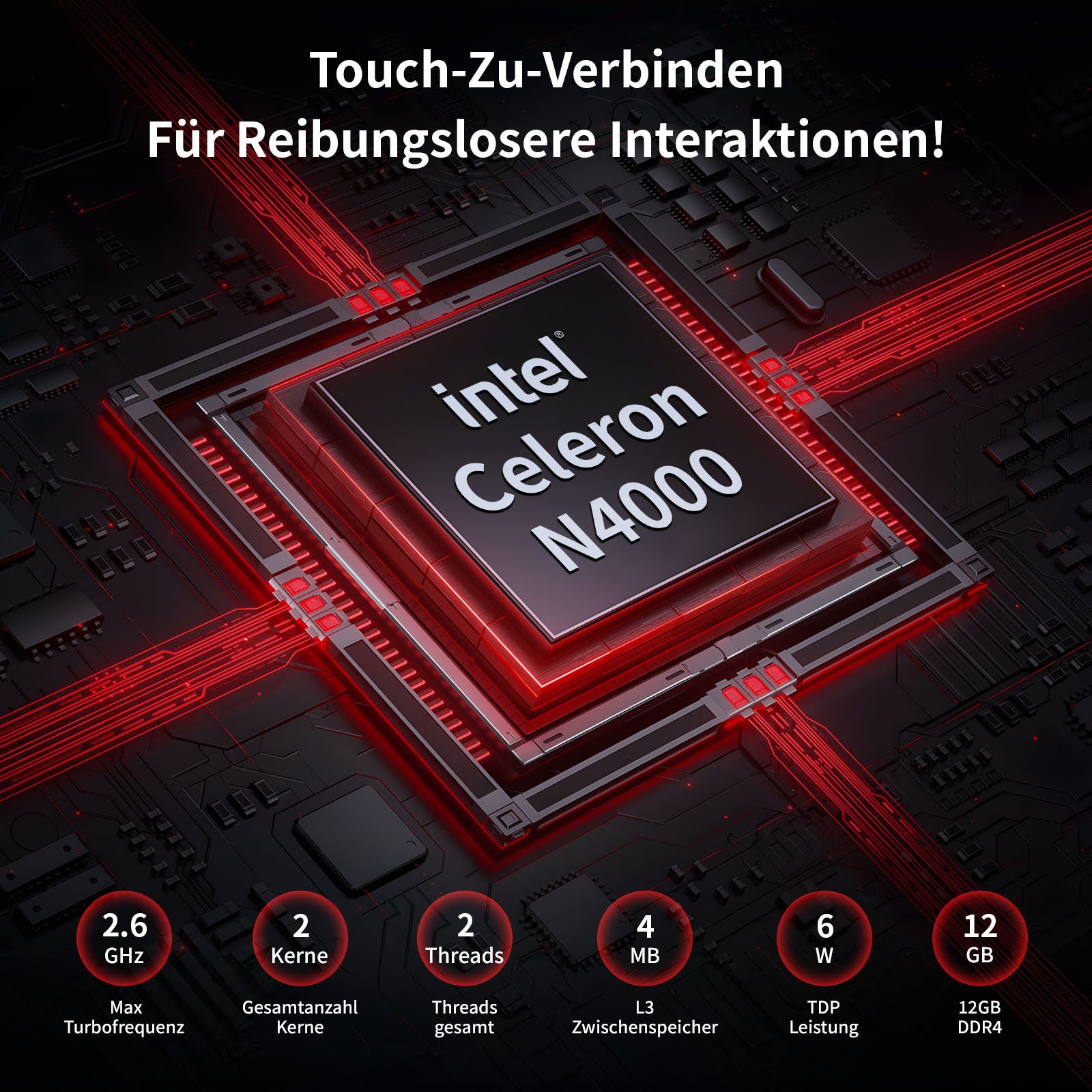 LONGEVINCE 7'' Touch Laptop Intel Celeron N4000 Notebook (17,78 cm/7 Zoll, Intel Celeron N4000, Intel UHD Graphics 600, 12 GB, 128 GB SSD, 12+128GB SSD, IPS HD, Metallgehäuse, USB3.0, Mini-HDMI)