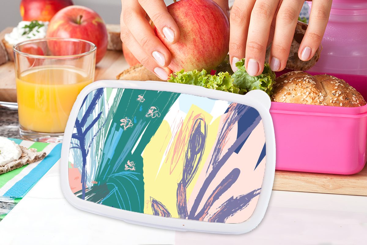 MuchoWow Abstrakt, Brotbox (2-tlg), - Kinder, - Mädchen, Brotdose rosa Farbe Kunststoff Sommer Lunchbox Erwachsene, Kunststoff, für Snackbox,