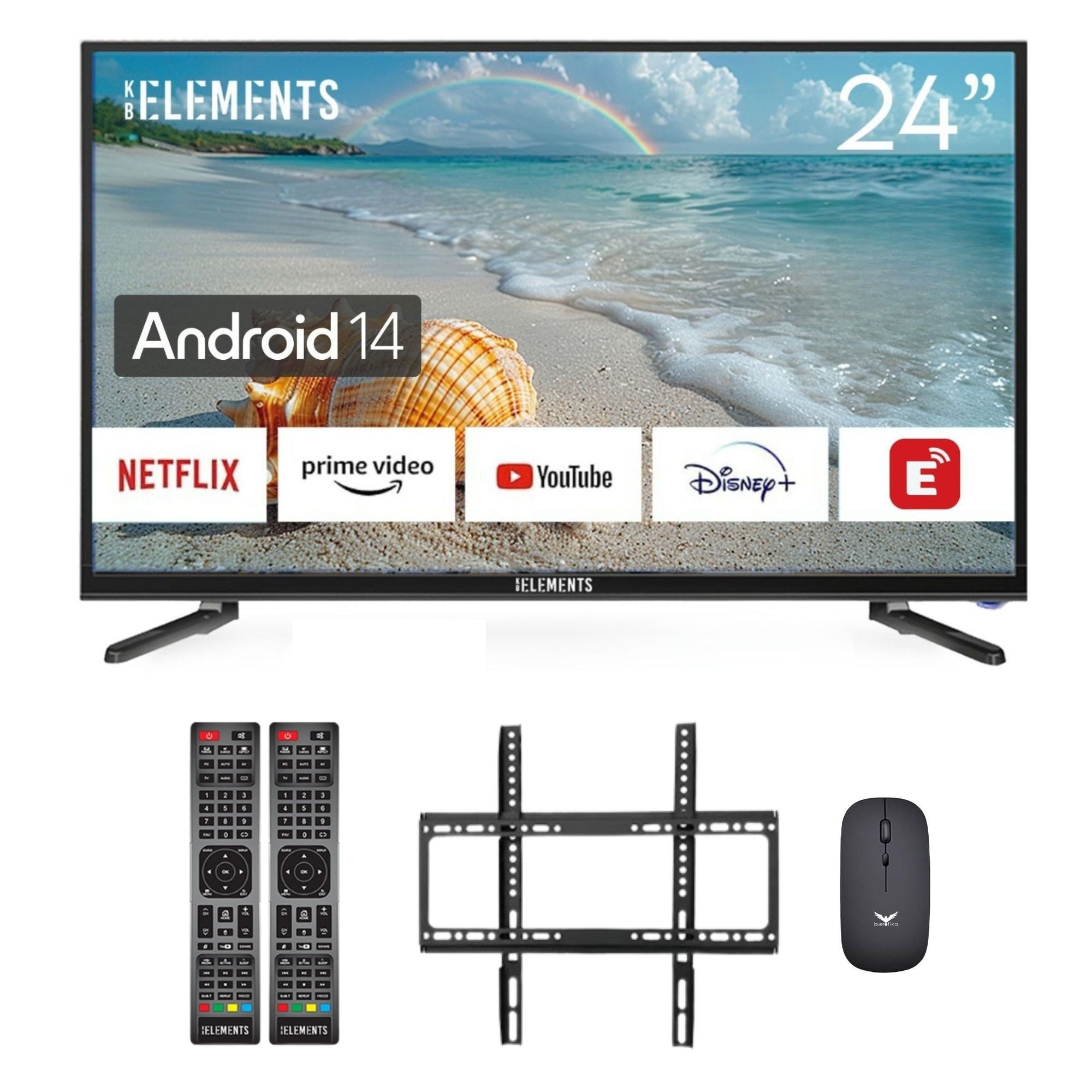 KB Elements 24DE14S LED-Fernseher (60 cm/24 Zoll, HD, Smart-TV, Android 14, 2 x Fernbedienungen)