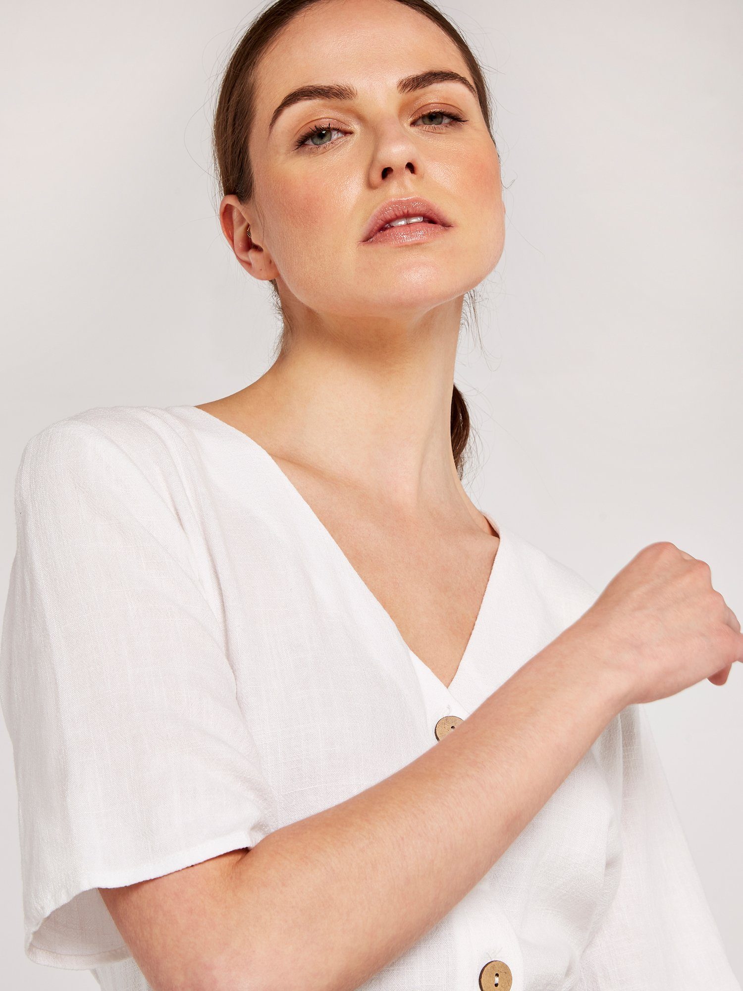 Apricot Klassische Bluse Kurzarm Top mit Knopfleiste
