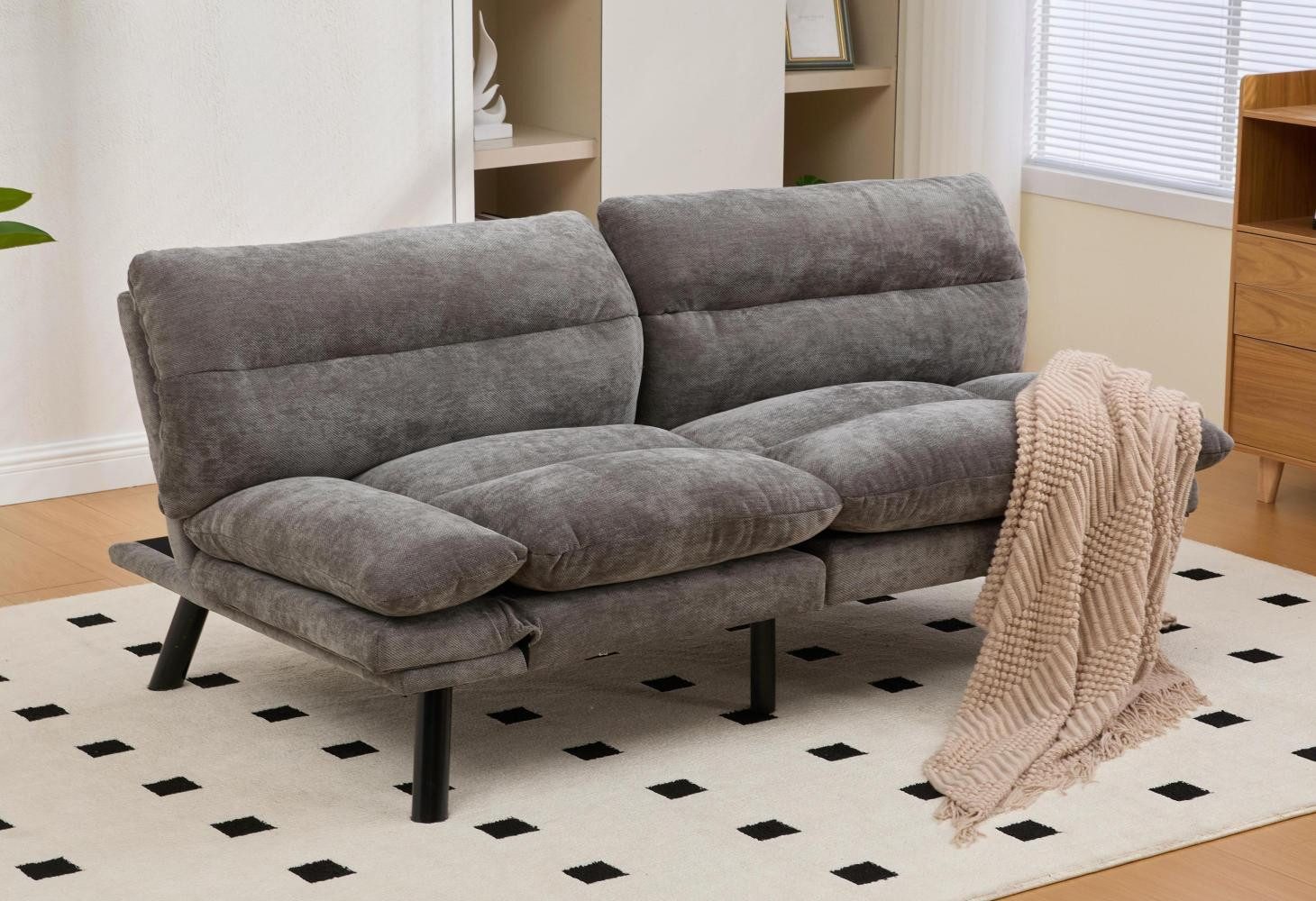 LVHOM Loungesofa Doppelsofa,Schlaffunktion, mehrfache verstellbare Rückenlehne/Armlehne, Chenille, ergonomisch, dicke Schaumfüllung, Metallfüße, 230 kg Traglast, leicht reinigbar, rutschfester Stoff, ideal für Filmabende, entspanntes Lesen oder Gästebesuch, für Schlafzimmer, Wohnzimmer, Arbeitszimmer