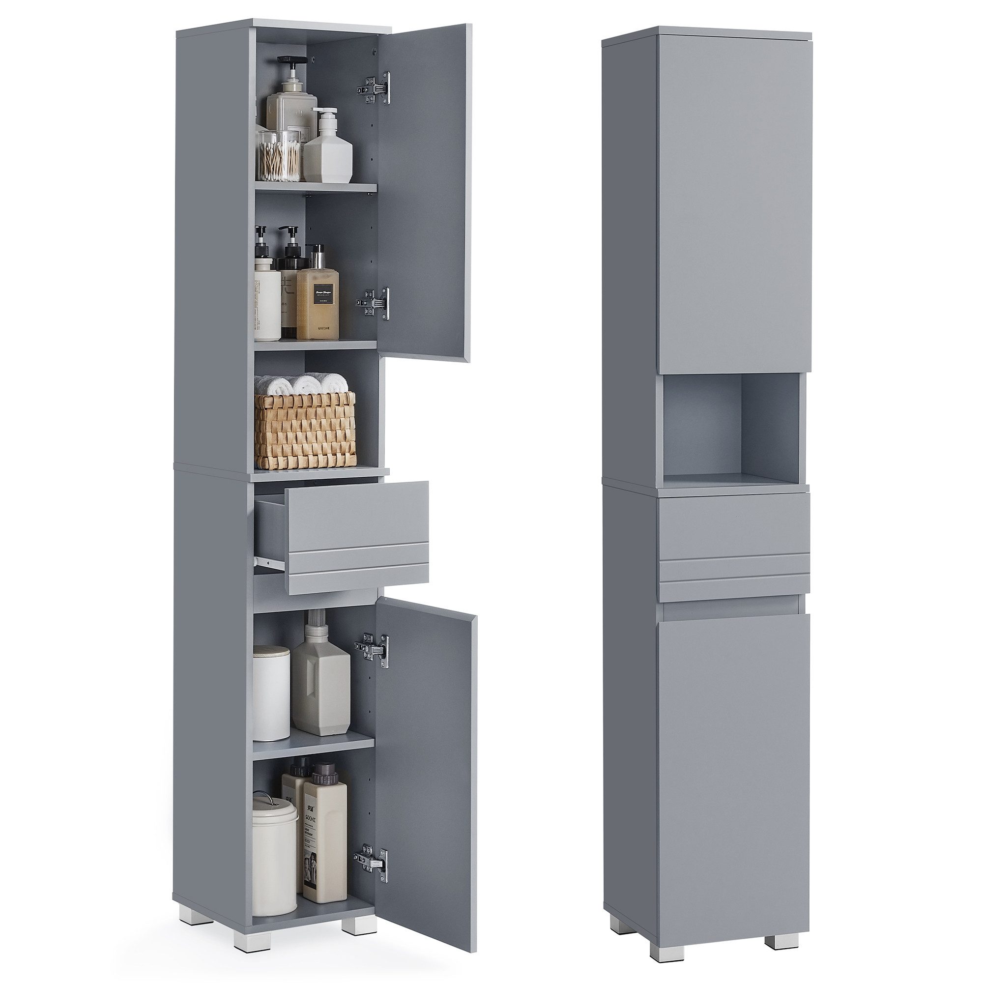 VASAGLE Badkommode Badezimmerschrank Badschrank verstellbare Ablagen, 30 x 30 x 170 cm, mit Einer Schublade, mystisches, Badezimmermöbel