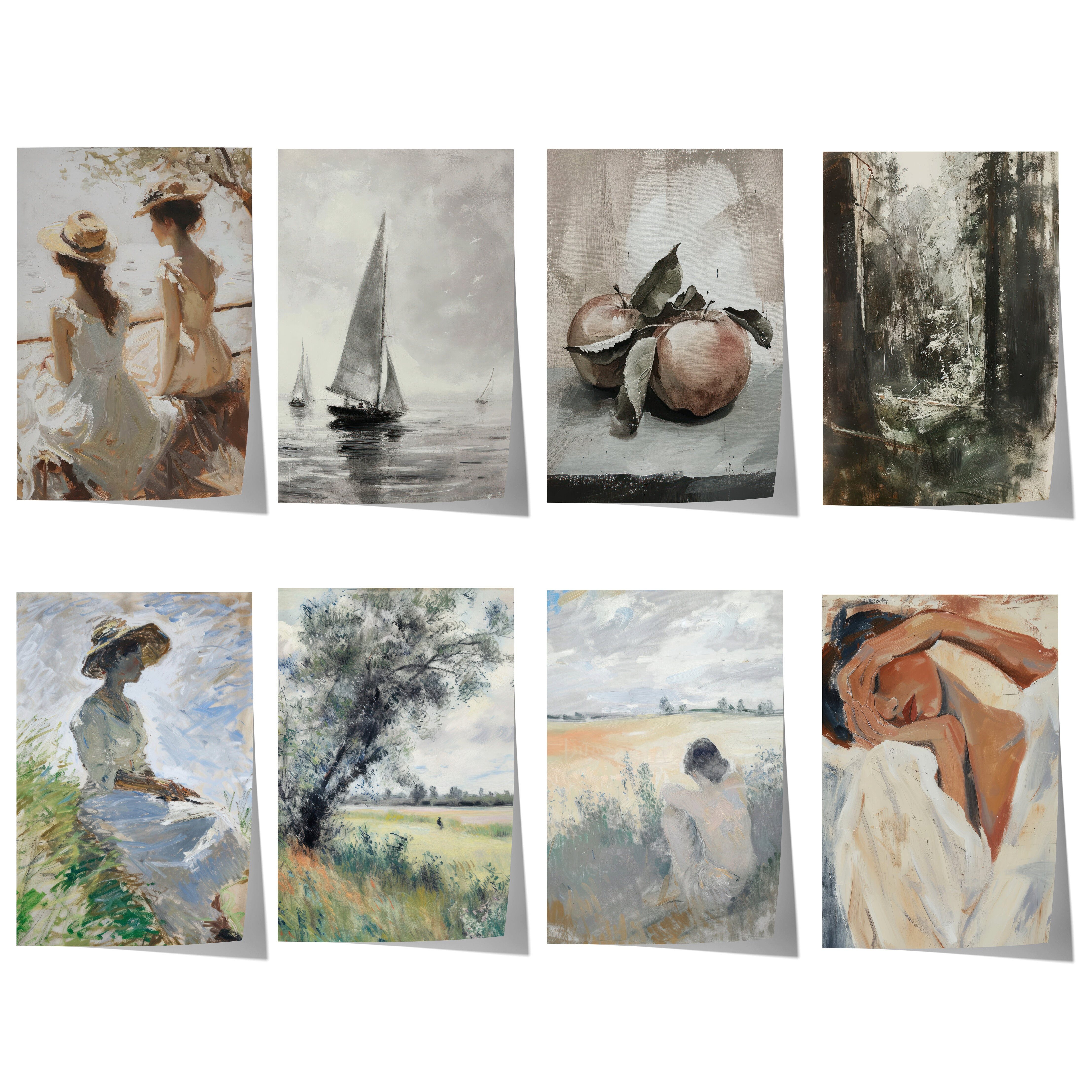 JUSTGOODMOOD Poster Vintage mpressionismus Geschenkidee Frauen Segelboot Landschaft Stilll, E (1 St)