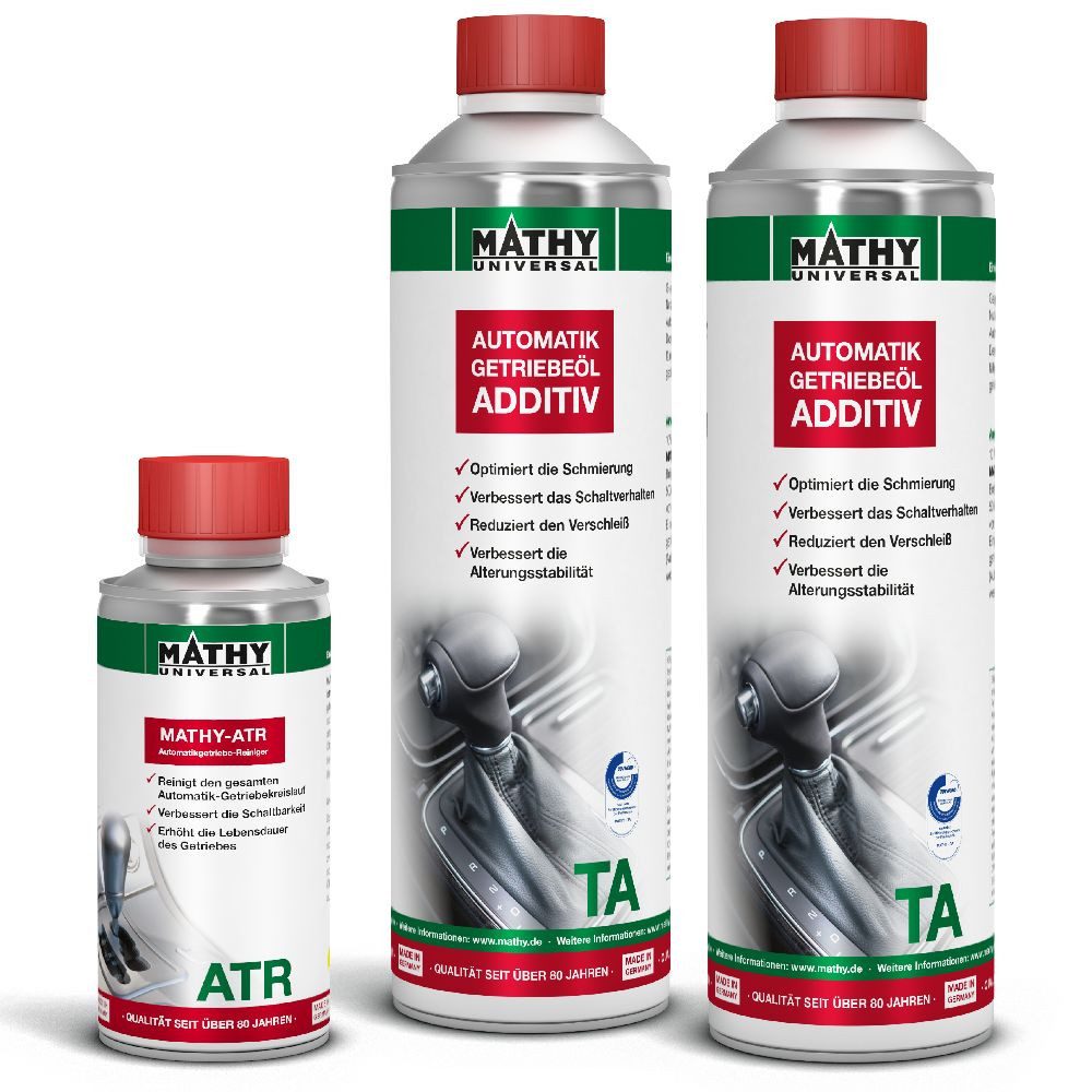 MATHY Getriebezusatz Automatikgetriebeöl-Reinigungsset Plus 2 x 500 ml + 150 ml, 1,15 l, (3-St) Systemreiniger für Automatikgetriebe und Öladditiv für ATF-Öle