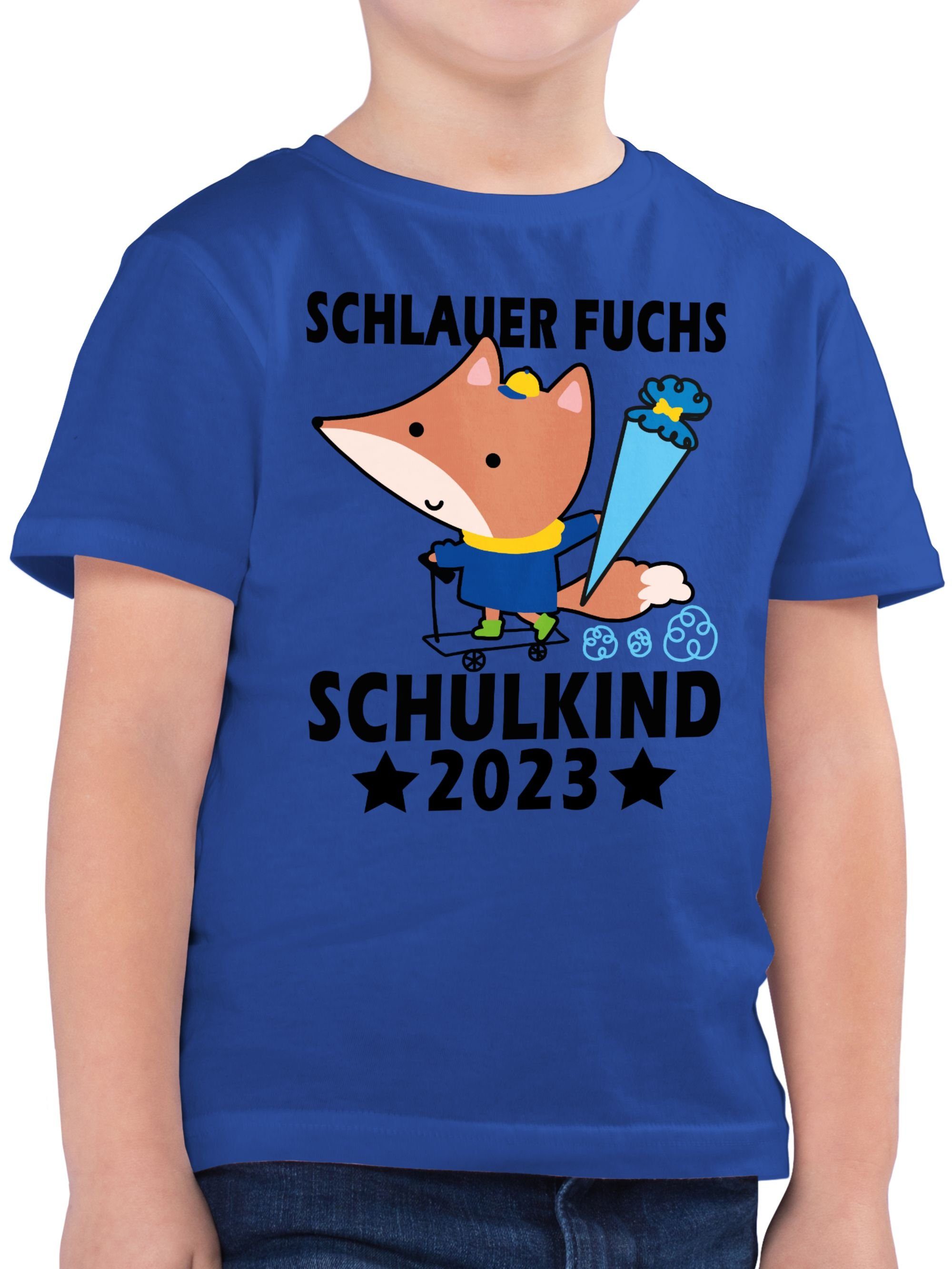 Shirtracer T-Shirt Schlauer Fuchs Schulkind 2023 - schwarz Einschulung Junge Schulanfang Geschenke 01 Royalblau
