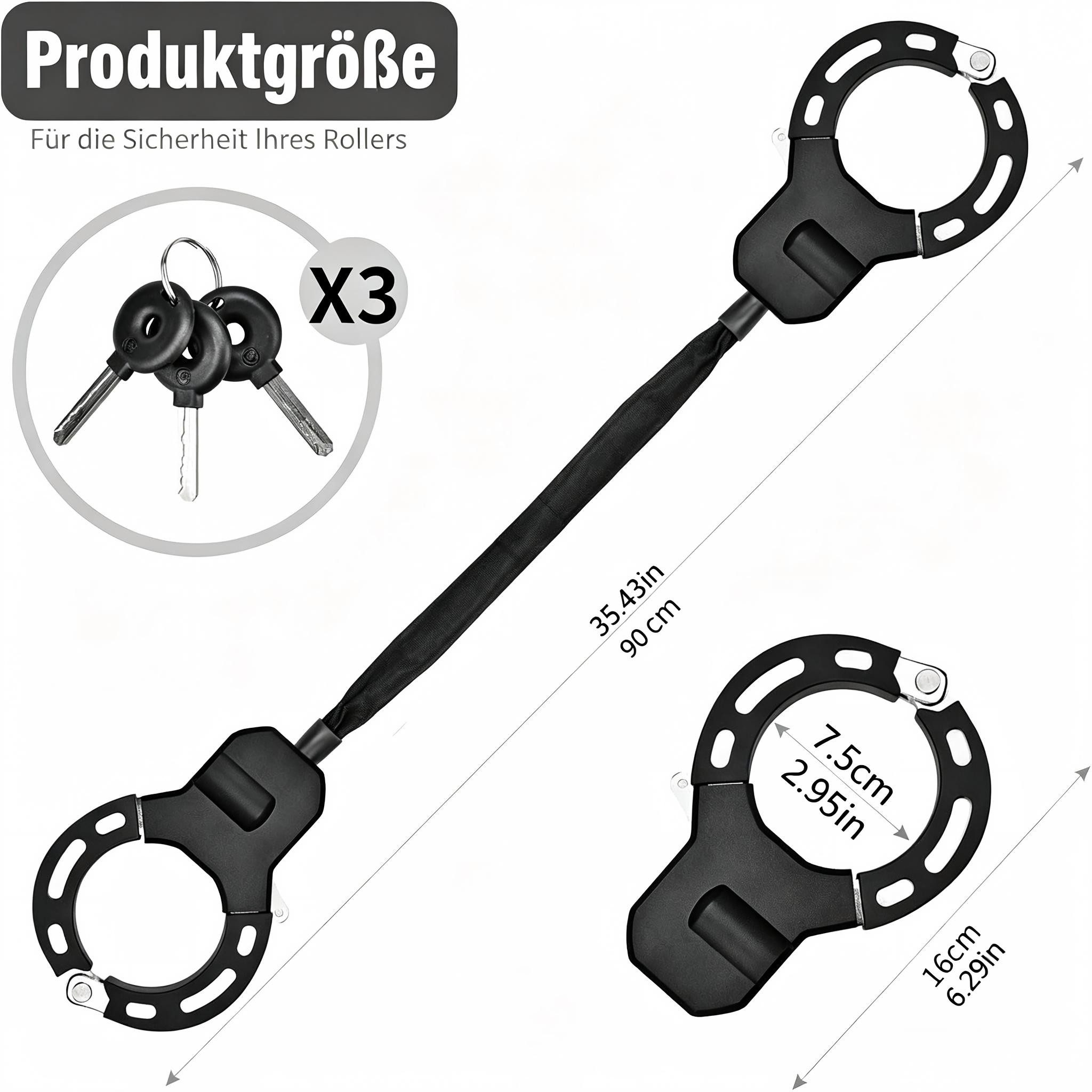 Kityhome Kettenschloss Premium-Design E-Scooter Fahrradschloss Handschellenschloss (Flexible Anpassung an verschiedene Arten von Einrichtungsgegenständen), rostfreie Stähle