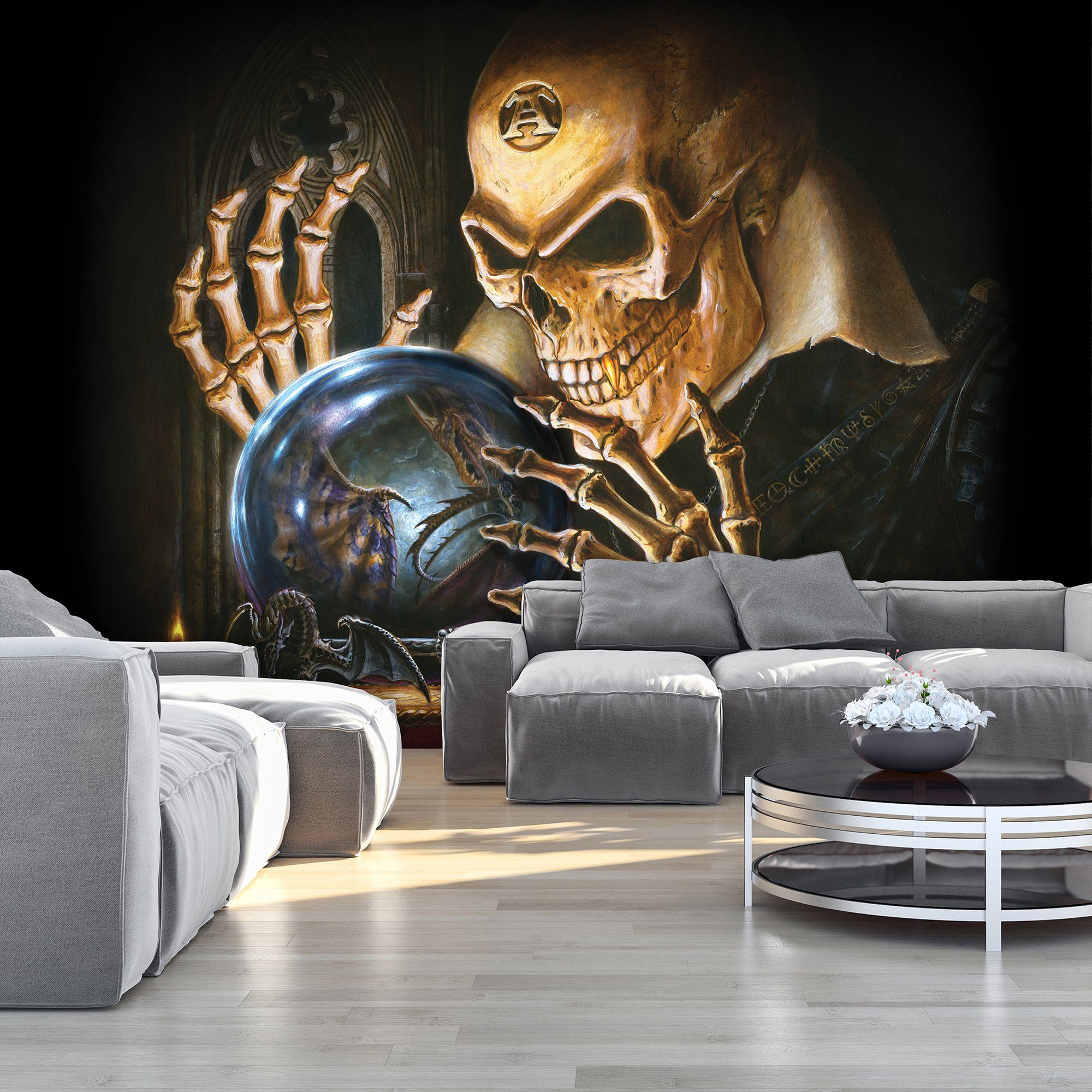 für Schlafzimmer Alchemy Gothic Totenkopf Kleister Wallarena Wandtapete Motivtapete, Wohnzimmer Tapete Glatt, Vliestapete Schädel Vliestapete Vlies oder Fototapete Alchemy, inklusive