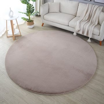 Teppich Unicolor - Einfarbig, Teppium, Rund, Höhe: 20 mm, Runder Teppich Wohnzimmer Einfarbig Shaggy Flauschiger Felloptik