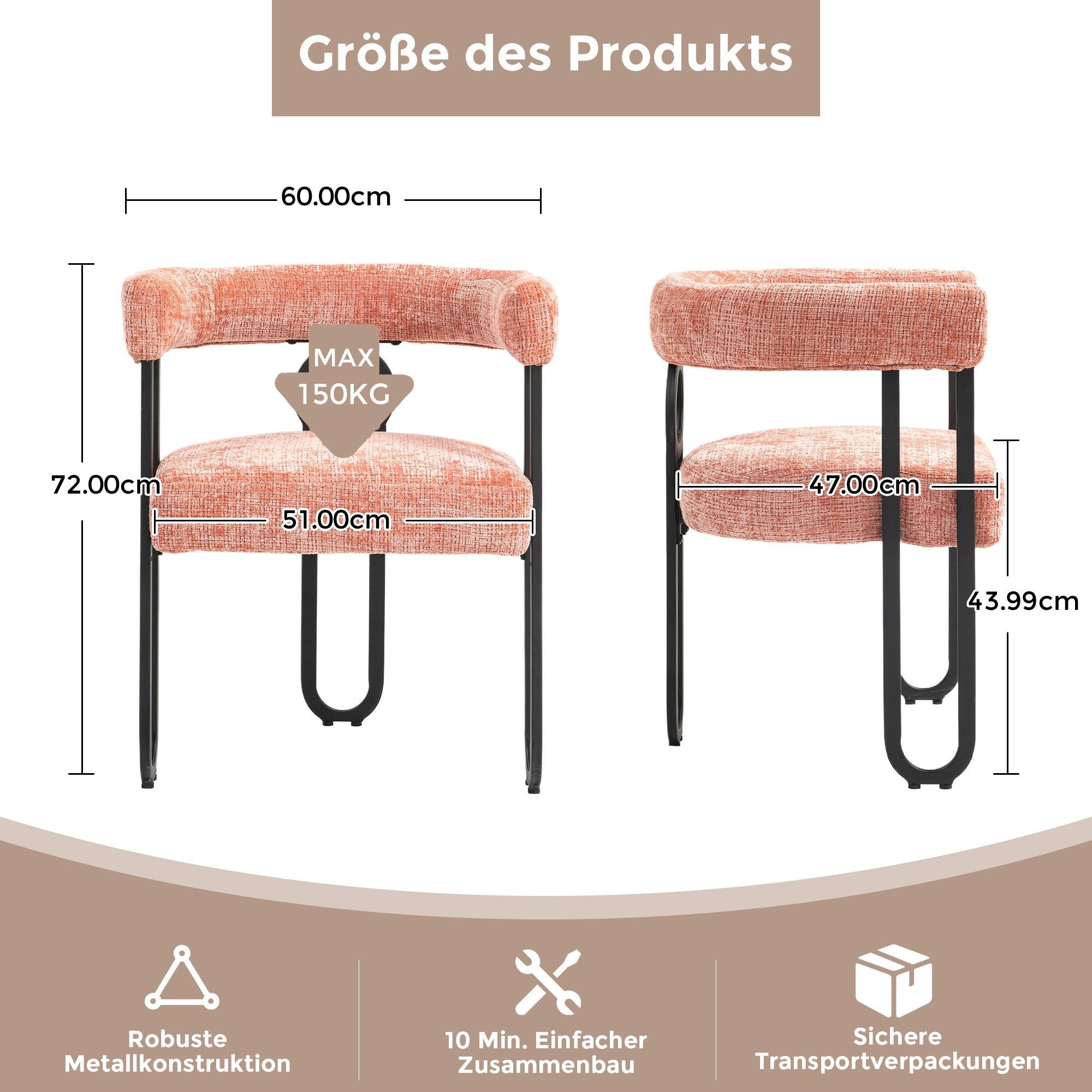 LVHOM Gartenstuhl Retro-Ring Metall 2-/4-/6er-Set, Chenille/PU günstig online kaufen