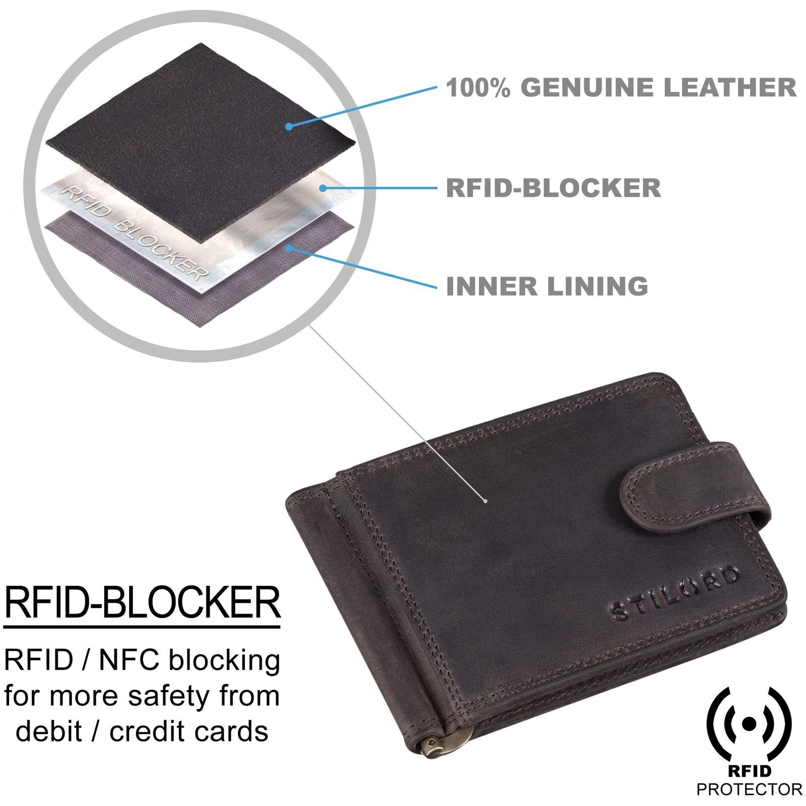STILORD dunkel Geldklammer mit Geldbörse "Lino" braun Leder - Geldbörse