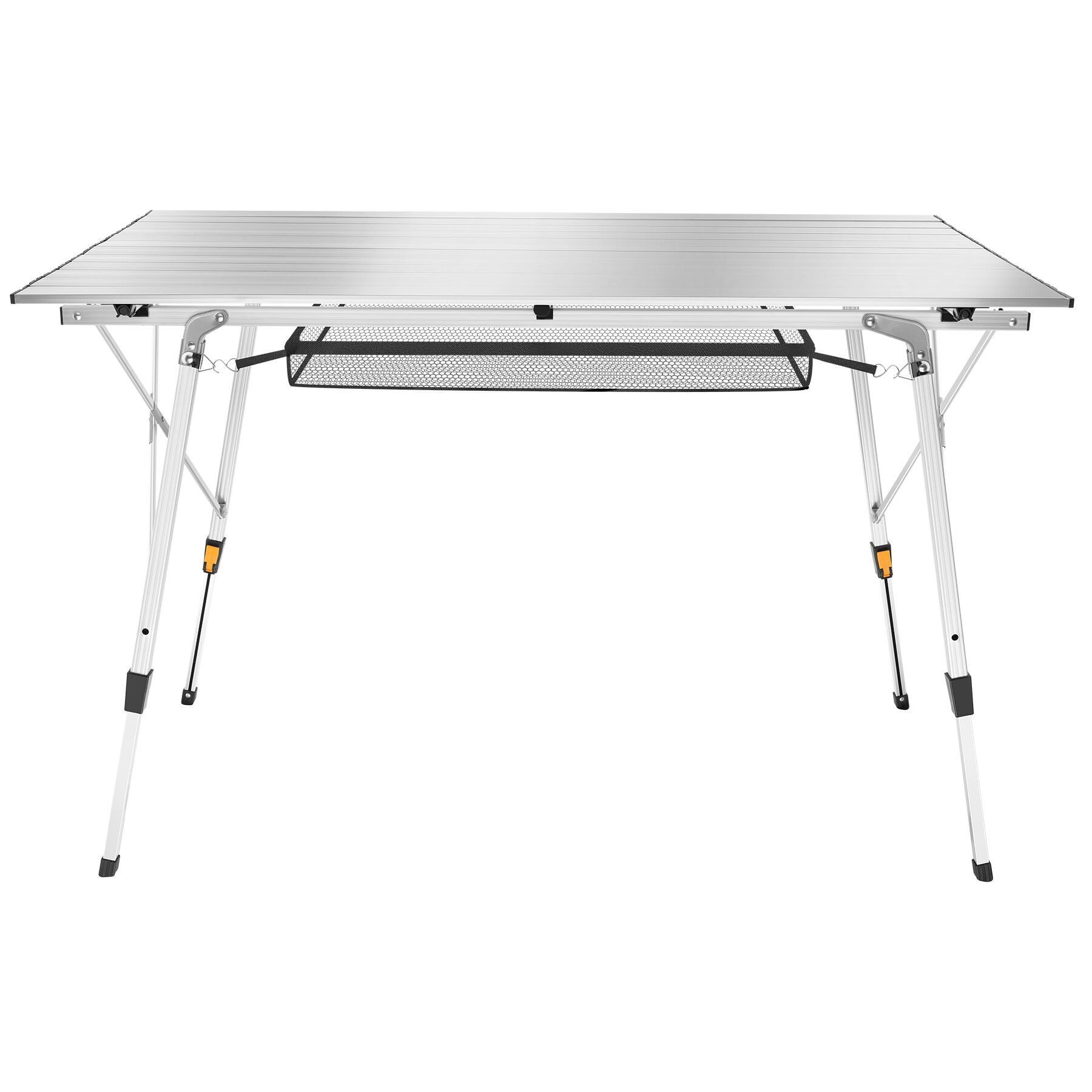 tectake Campingtisch Aluminium Klapptisch - faltbar, wetterfest, 120 x 70,5 x 58 – 79 cm (Outdoor Beistelltisch Bastian, 1-St., in silber), höhenverstellbar, mit Aufbewahrungsnetz und Tragetasche