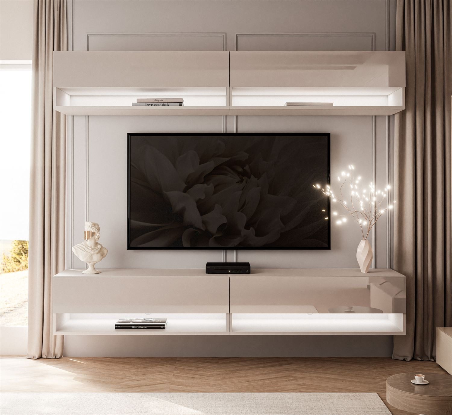 Lookway TV-Wand CALANTE Wohnwand mit LED-Beleuchtung, (Komplett-Set, 4x RTV Schrank)