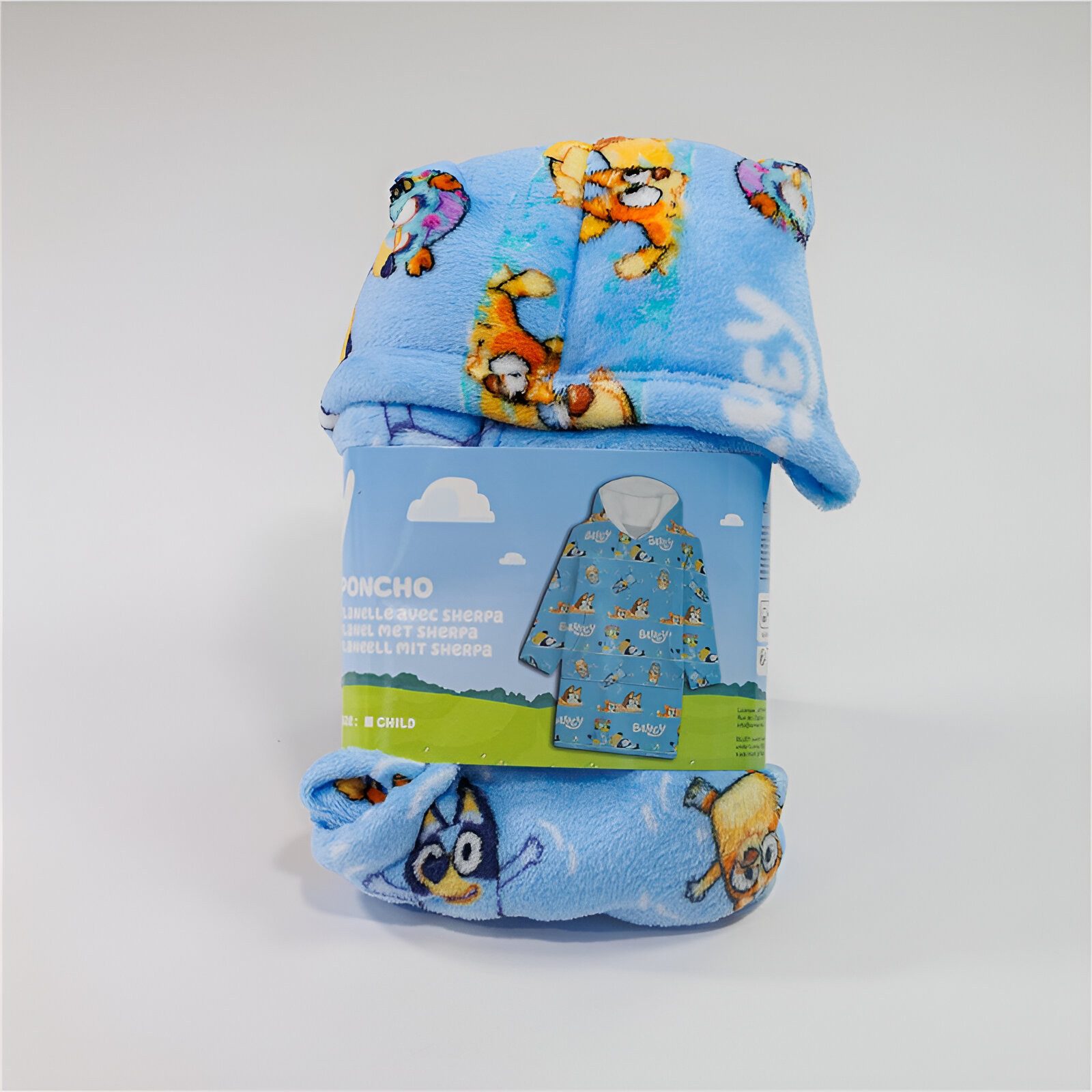 Bluey Sweatponcho Bluey Bingo Kinder Kuschelponcho Ärmel Kapuze Tasche 3-14 Jahre