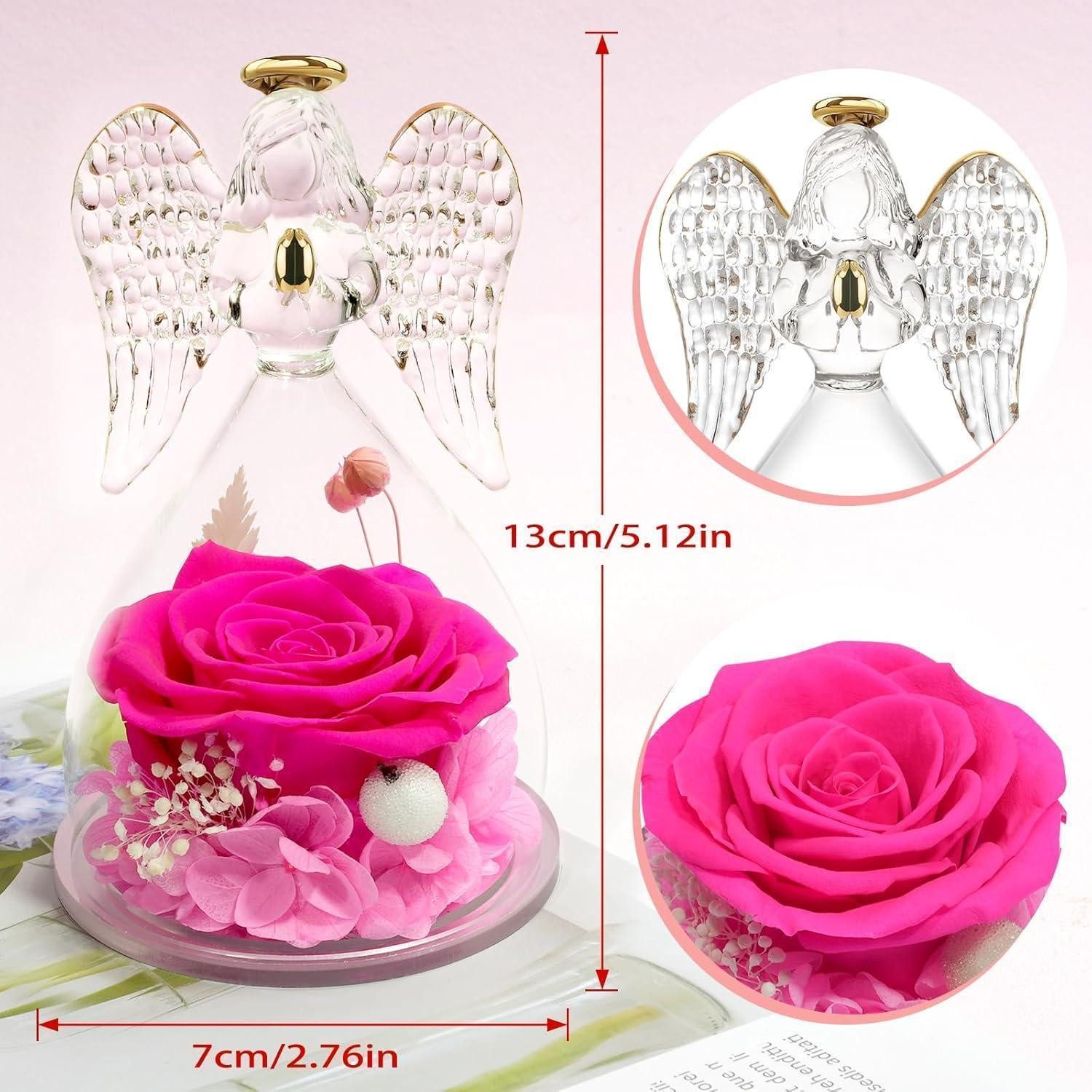 LuxusKollektion Engelfigur Engelfigur Ewige Rose Glaskuppel Schutzengel Geschenk Mutter Hotpink
