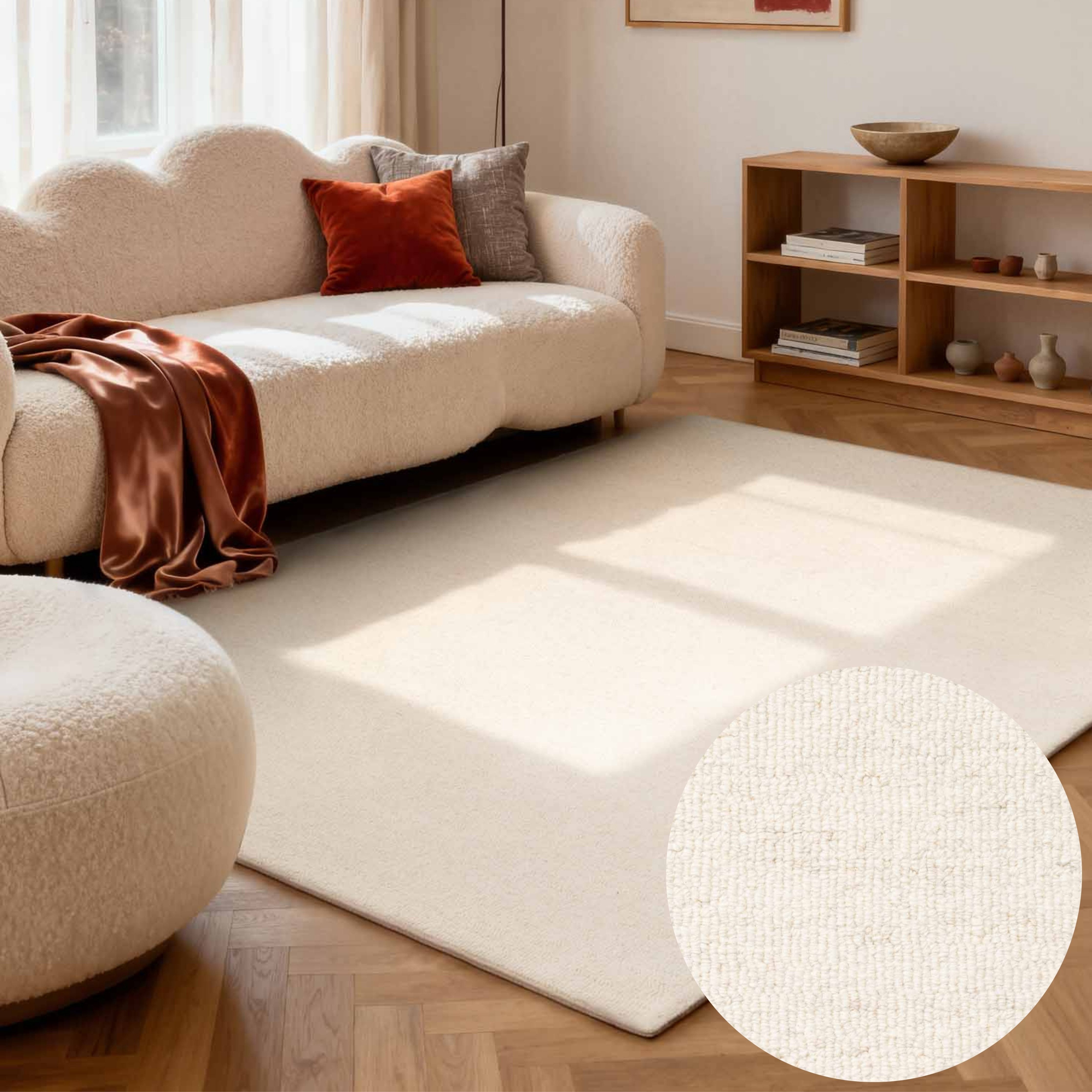 ELLE DECORATION Wollteppich Knots, rechteckig, Höhe: 13 mm, Handtuft, Wolle, Feines Bouclé, Wohnzimmer, Schlafzimmer, Natur