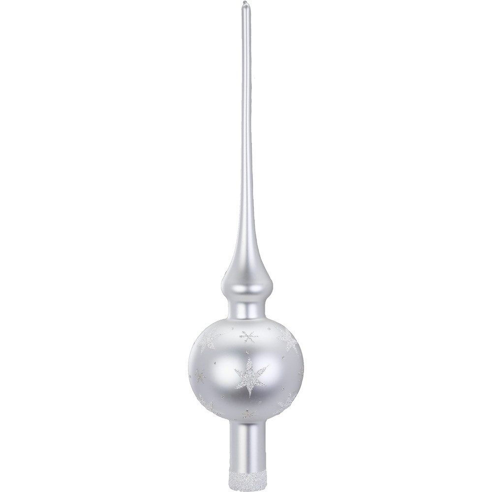 INGE-GLAS® Christbaumspitze, Christbaumspitze mit Sternen und Schneeflocken Glas 30cm weiß, 1 Stück
