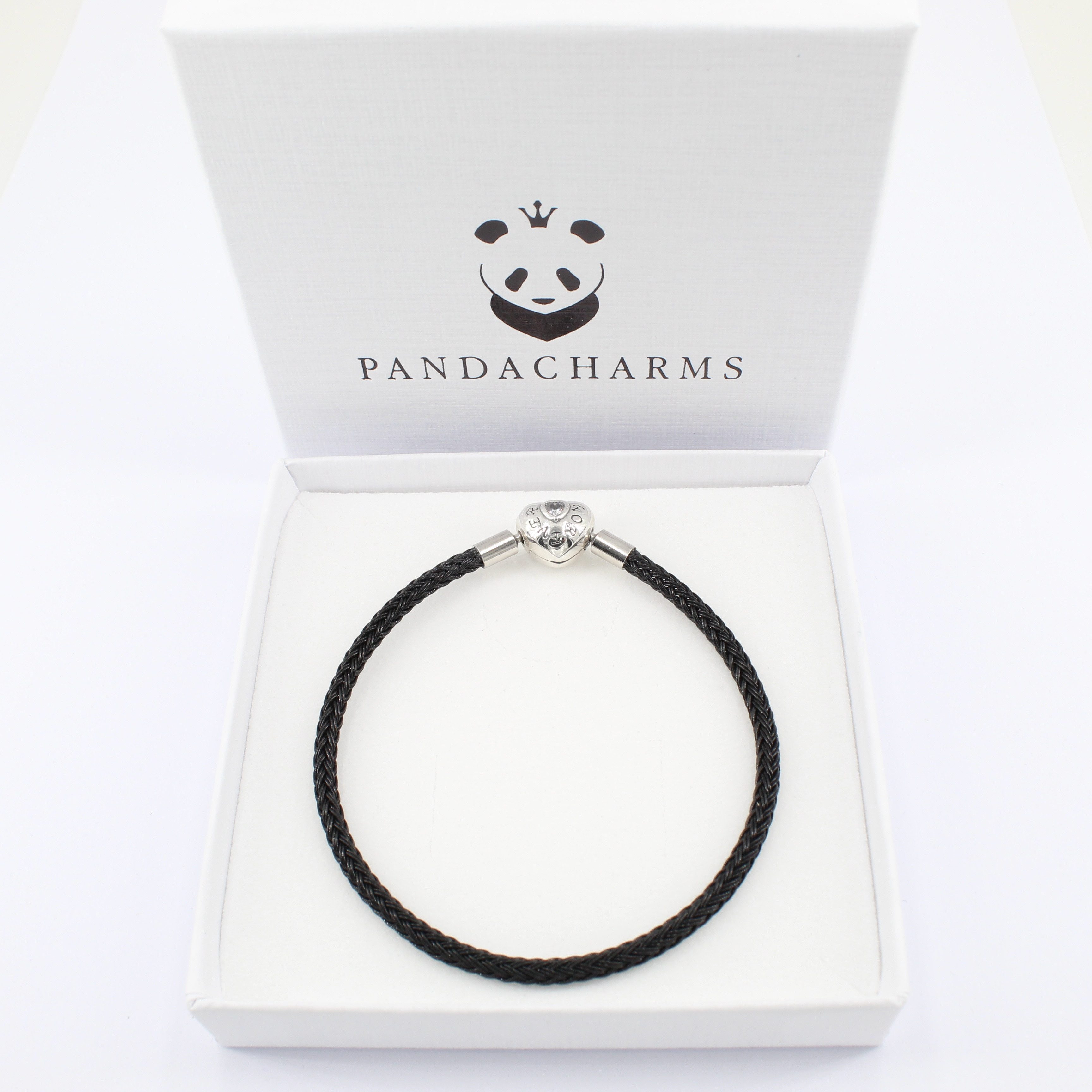 PANDACHARMS Charm-Armband Schwarzes Charm Armband Forever Herz, 16-21cm, Verschluss aus Silber
