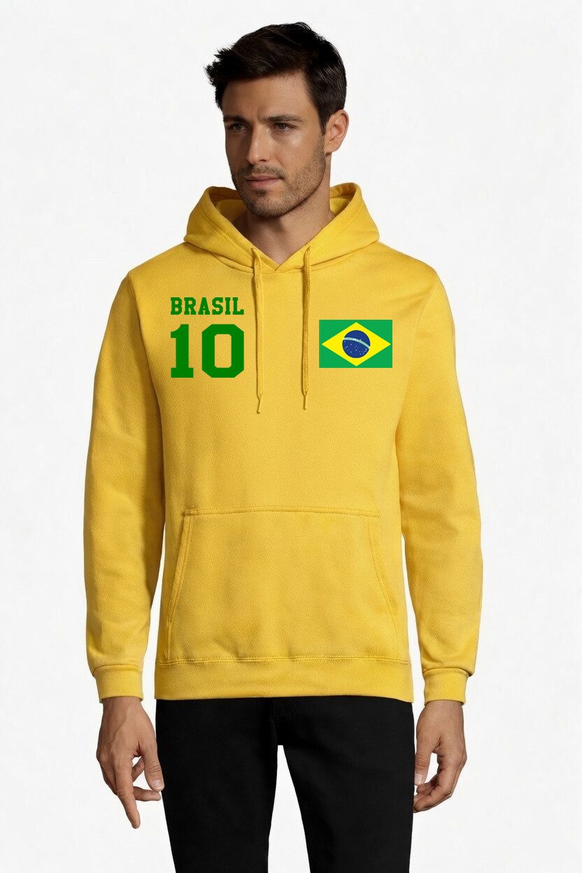 Blondie & Brownie Hoodie Brasilien Hoodie Herren Sport Kapuzenpullover Retro Fan Merch Print Brasilien Retro Fan-Kapuzenpullover Zehn