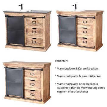 baario Waschtisch Waschtisch SELCE Industrial, massiv Mangoholz mit Unterschrank Industrial Style